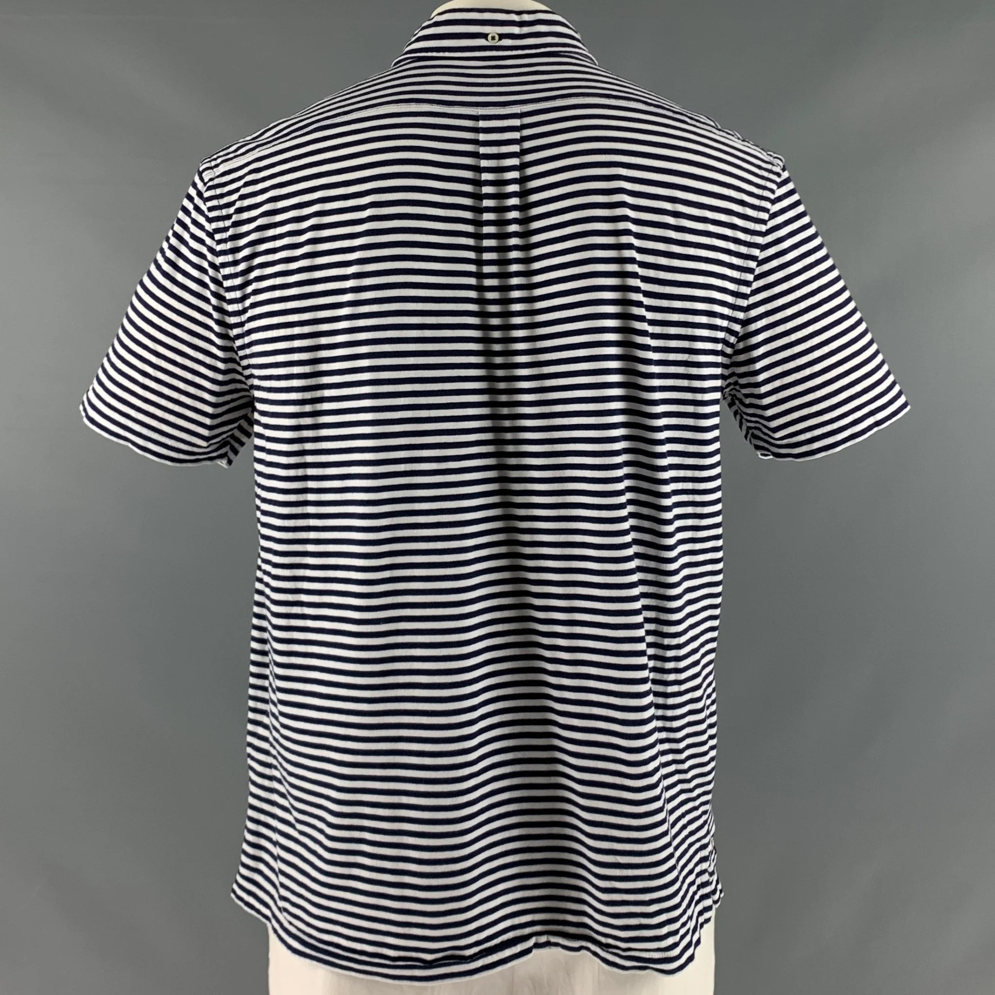 RALPH LAUREN Size XL Navy White Stripe Cotton Short Sleeve Polo - Image 3