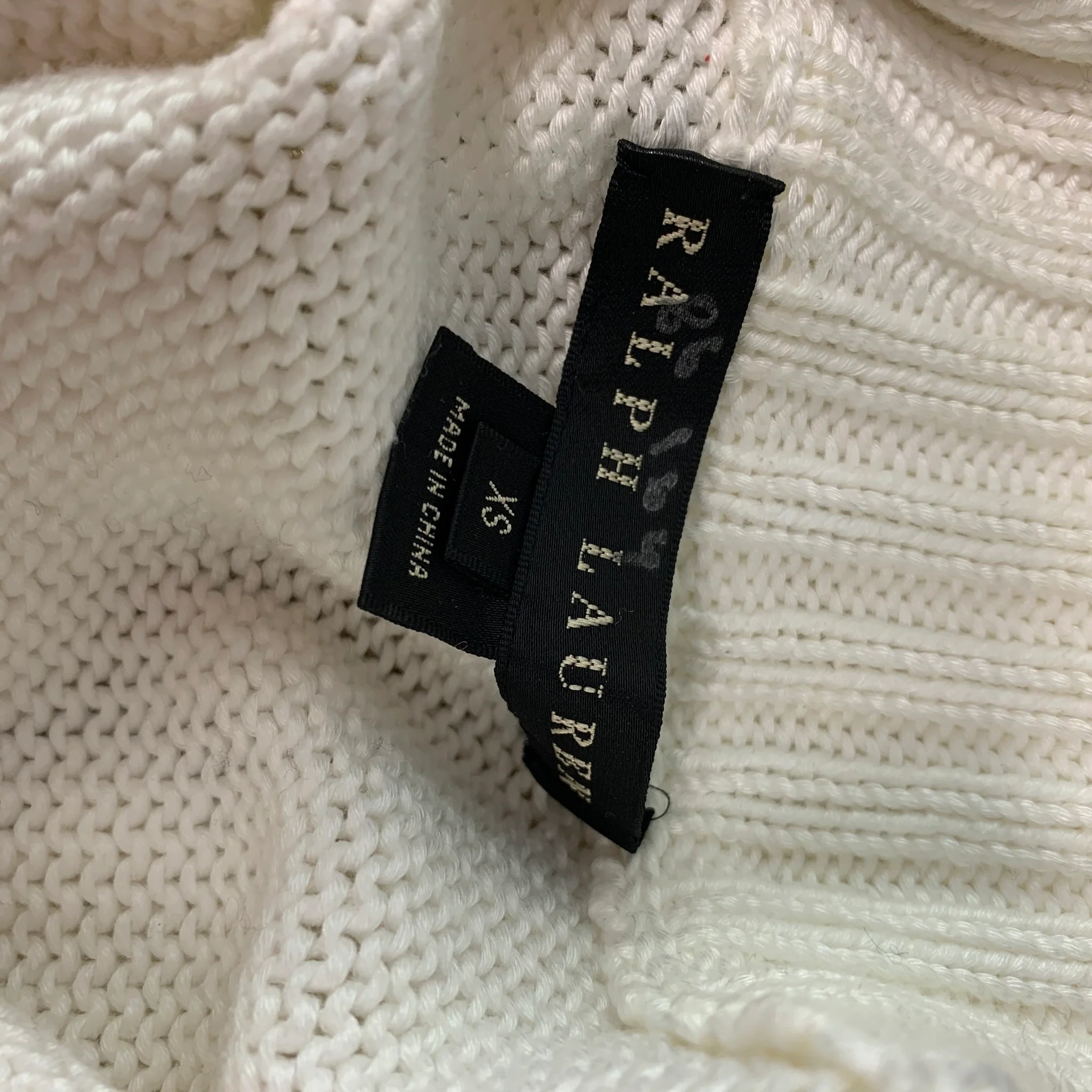 RALPH LAUREN Size XS Cream Gold Cotton Blend Color Block Sweater - Image 4