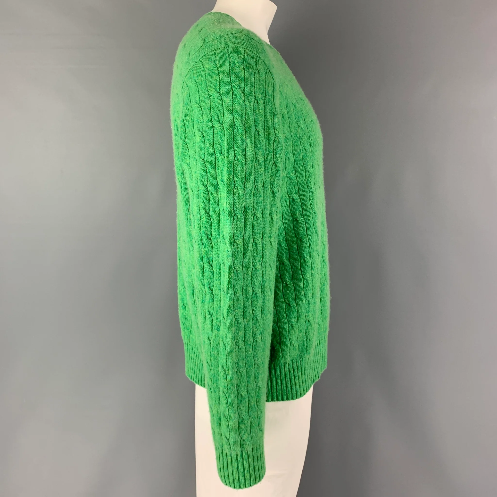 RALPH LAUREN Size XXL Green Cable Knit Cashmere Crew-Neck Sweater - Image 2