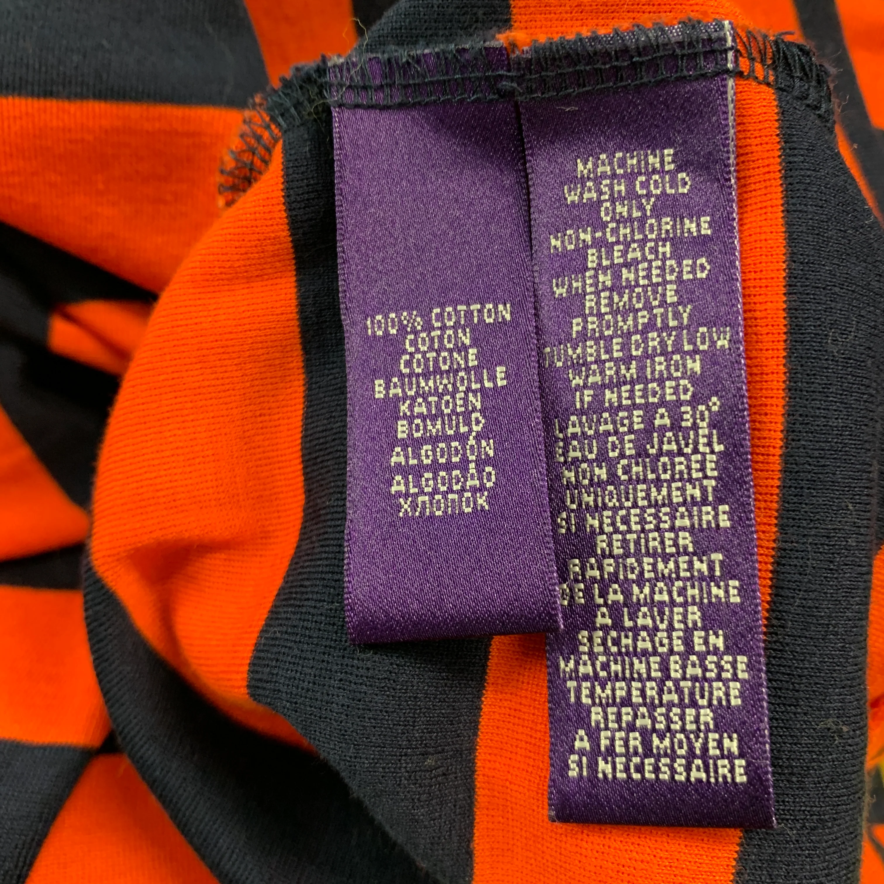 RALPH LAUREN Size XXL Orange Navy Stripe Cotton Crew-Neck T-shirt - Image 5