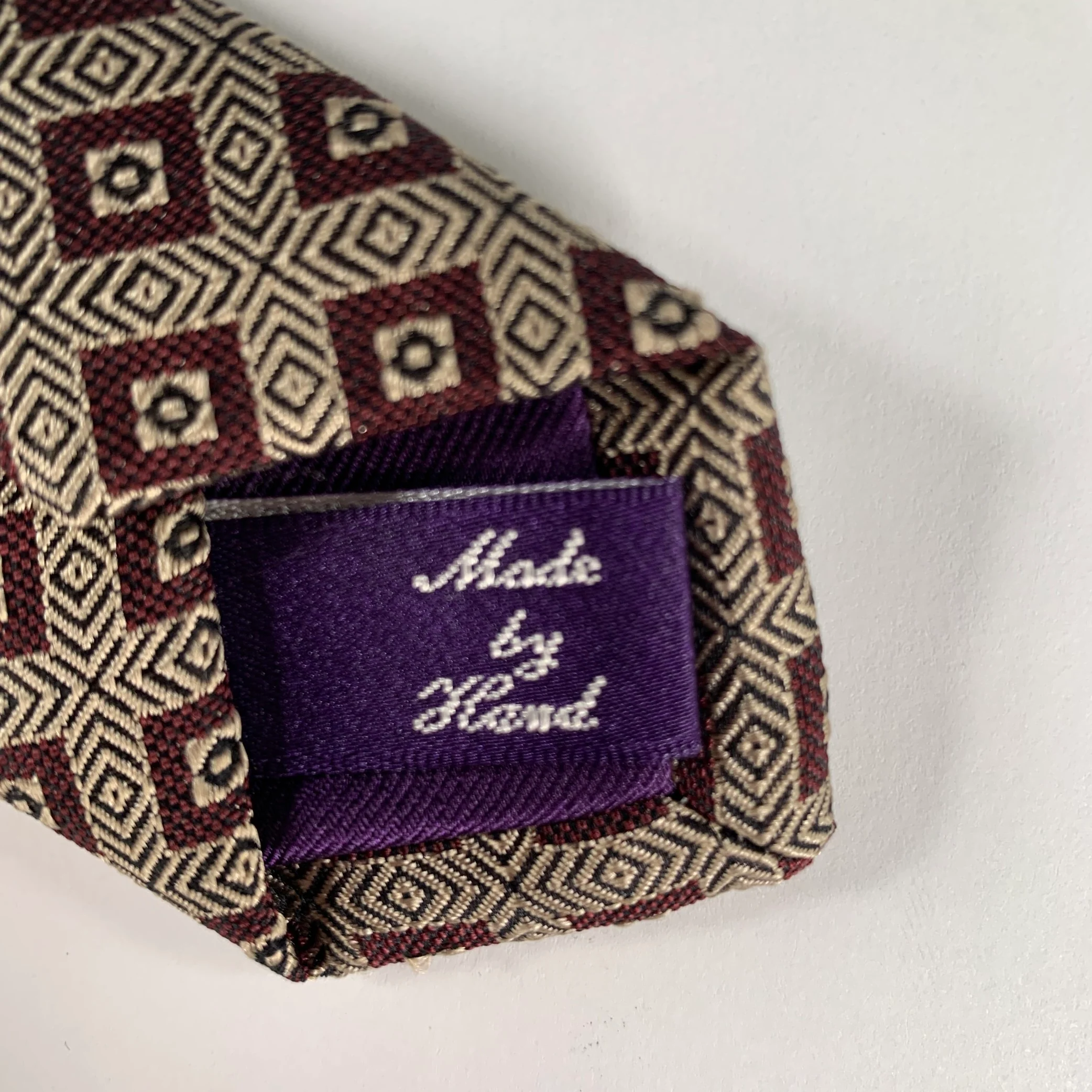 RALPH LAUREN Tan Burgundy & Brown Geometric Silk Tie - Image 4