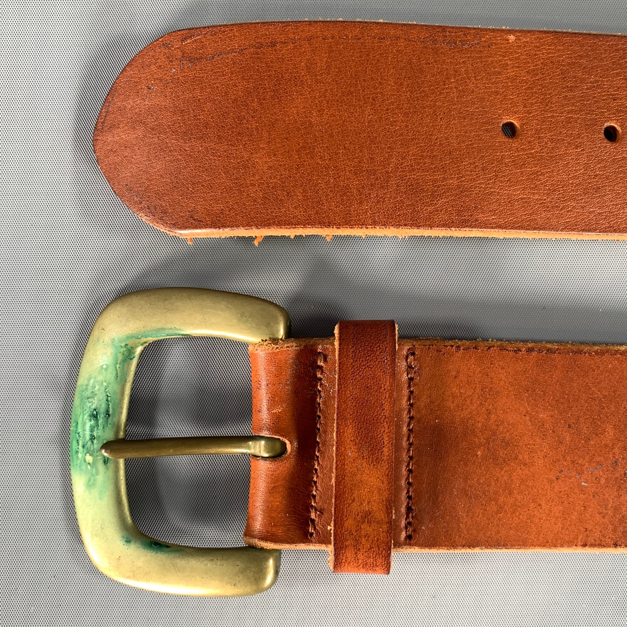 RALPH LAUREN Waist Size 28 Brown Gold 2221110-250 Leather Belt - Image 5