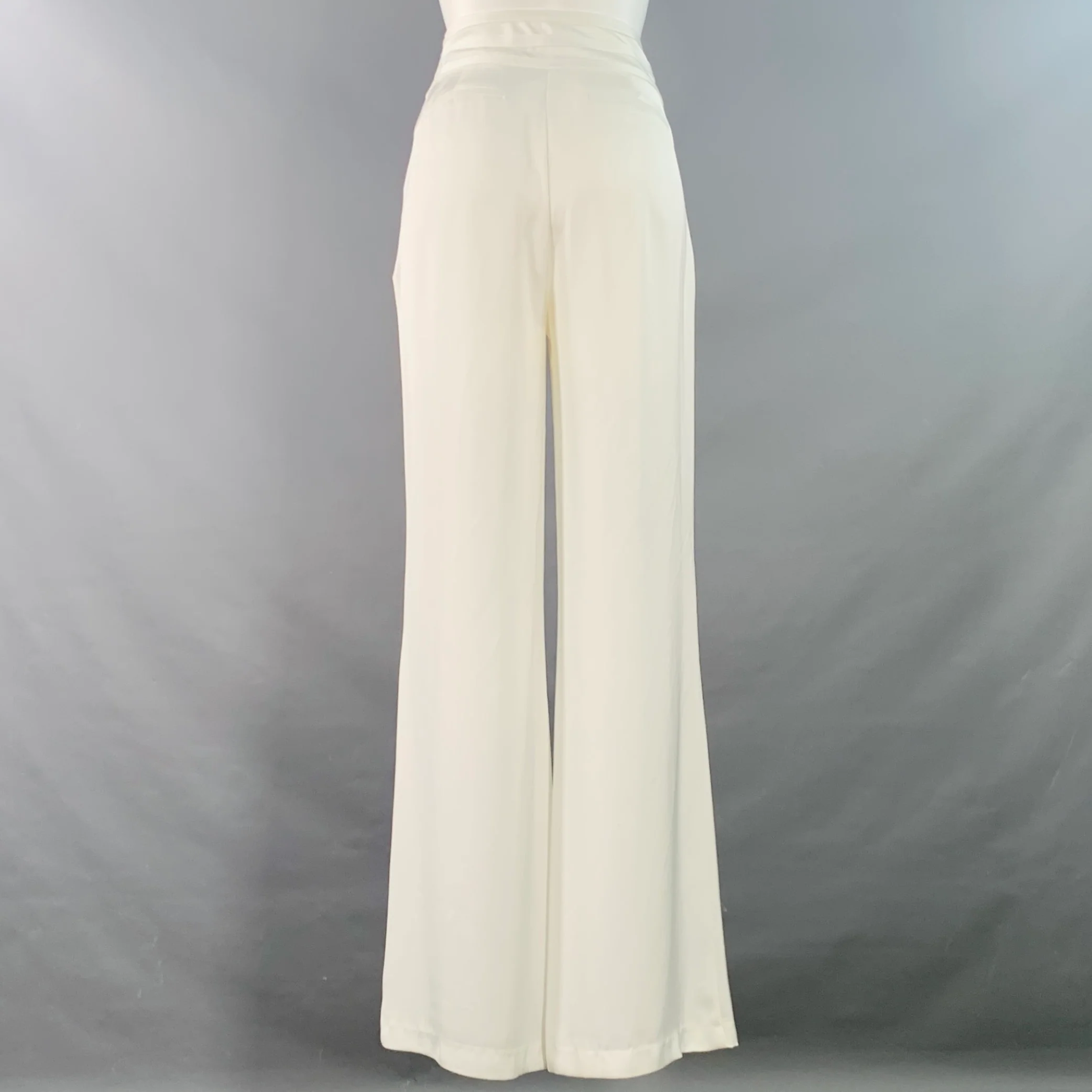 RAMY BROOK Size 0 White Pleated Wide Leg Side Zipper Dress Pants - Image 3
