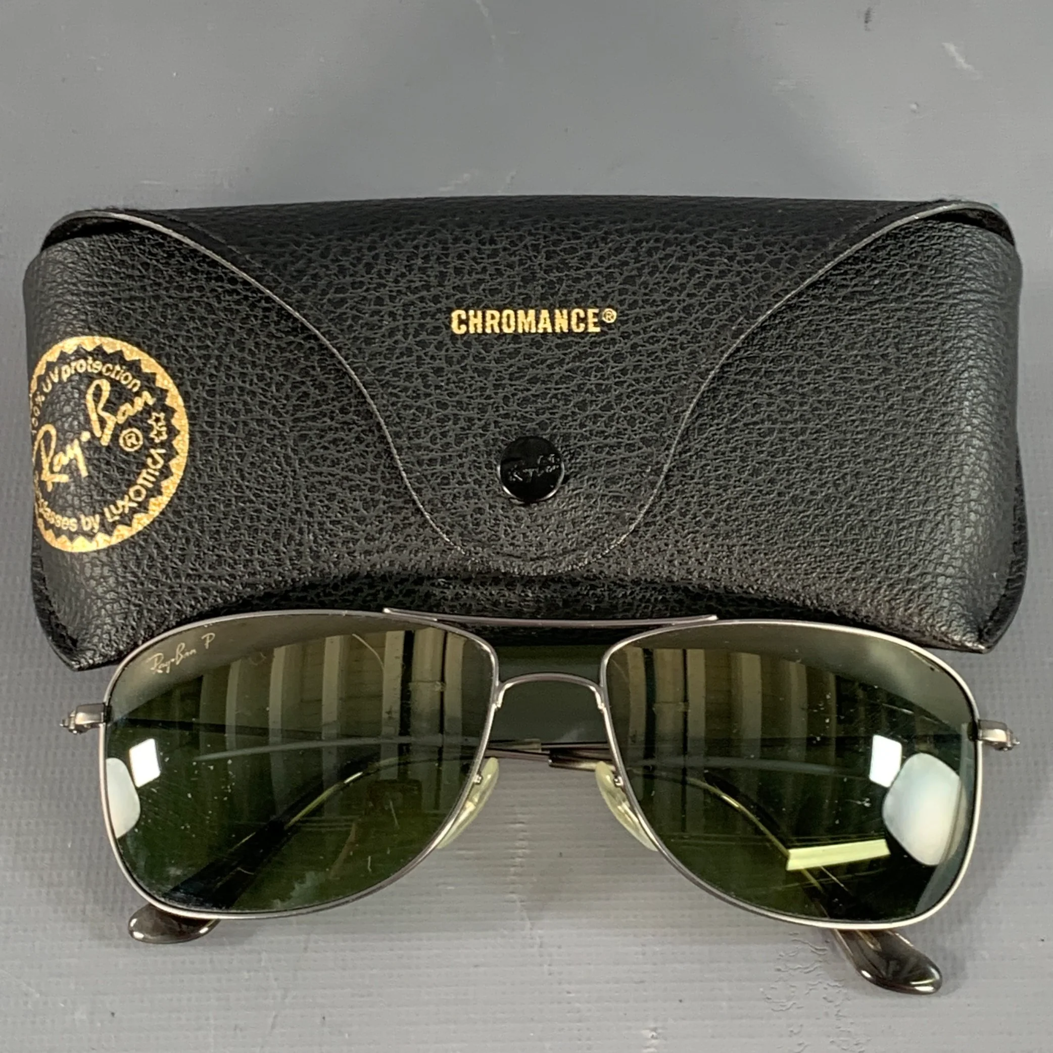 RAY-BAN Chromance Silver Metal Polarized Square Aviator Sunglasses - Image 7