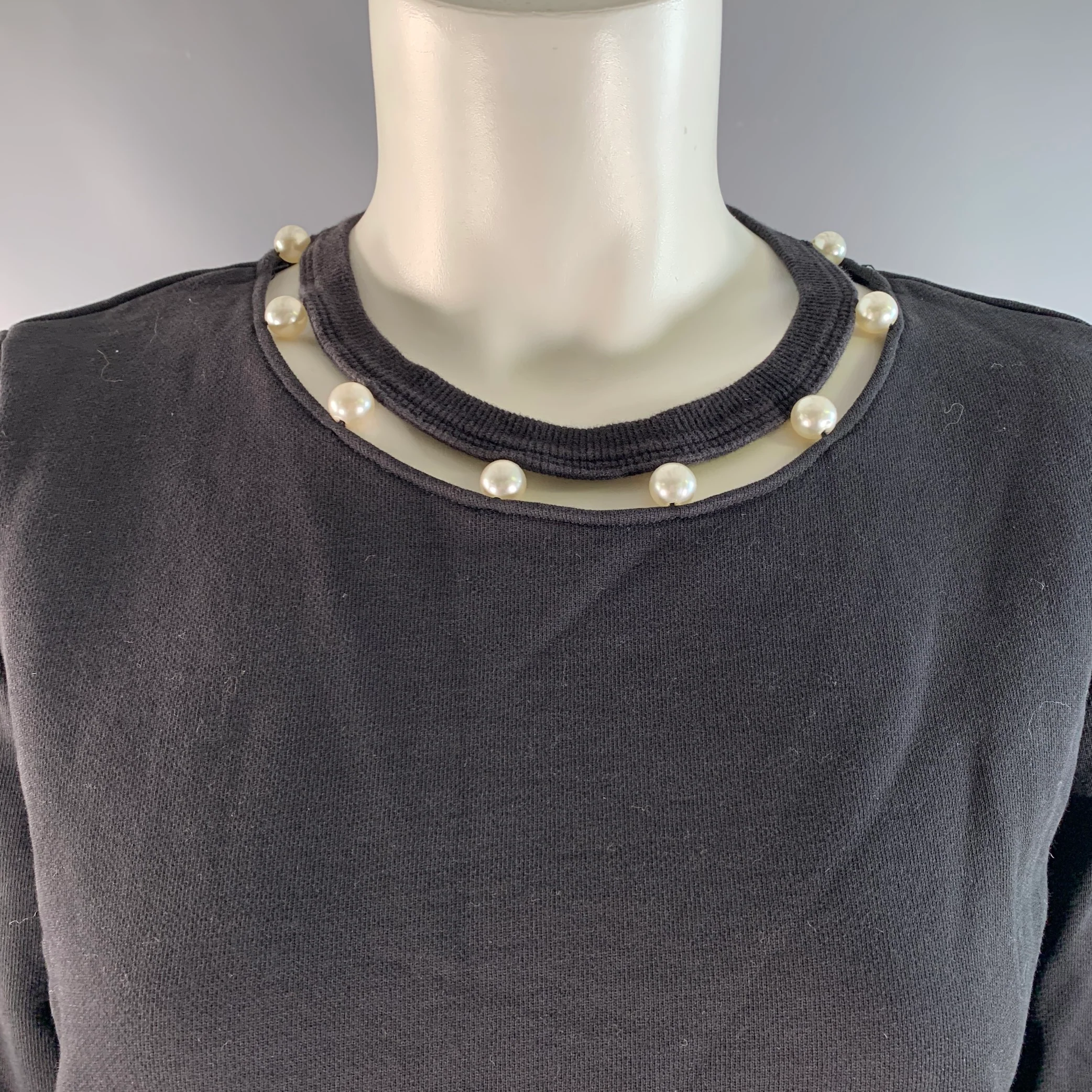 REBECCA MINKOFF Size L Black Silver Cotton Cutout Sweater - Image 2