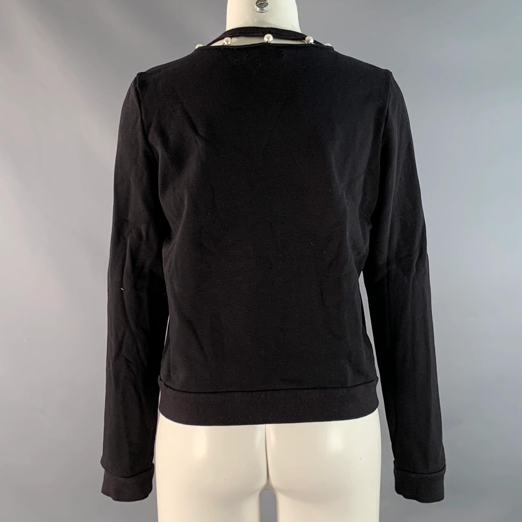 REBECCA MINKOFF Size L Black Silver Cotton Cutout Sweater - Image 4