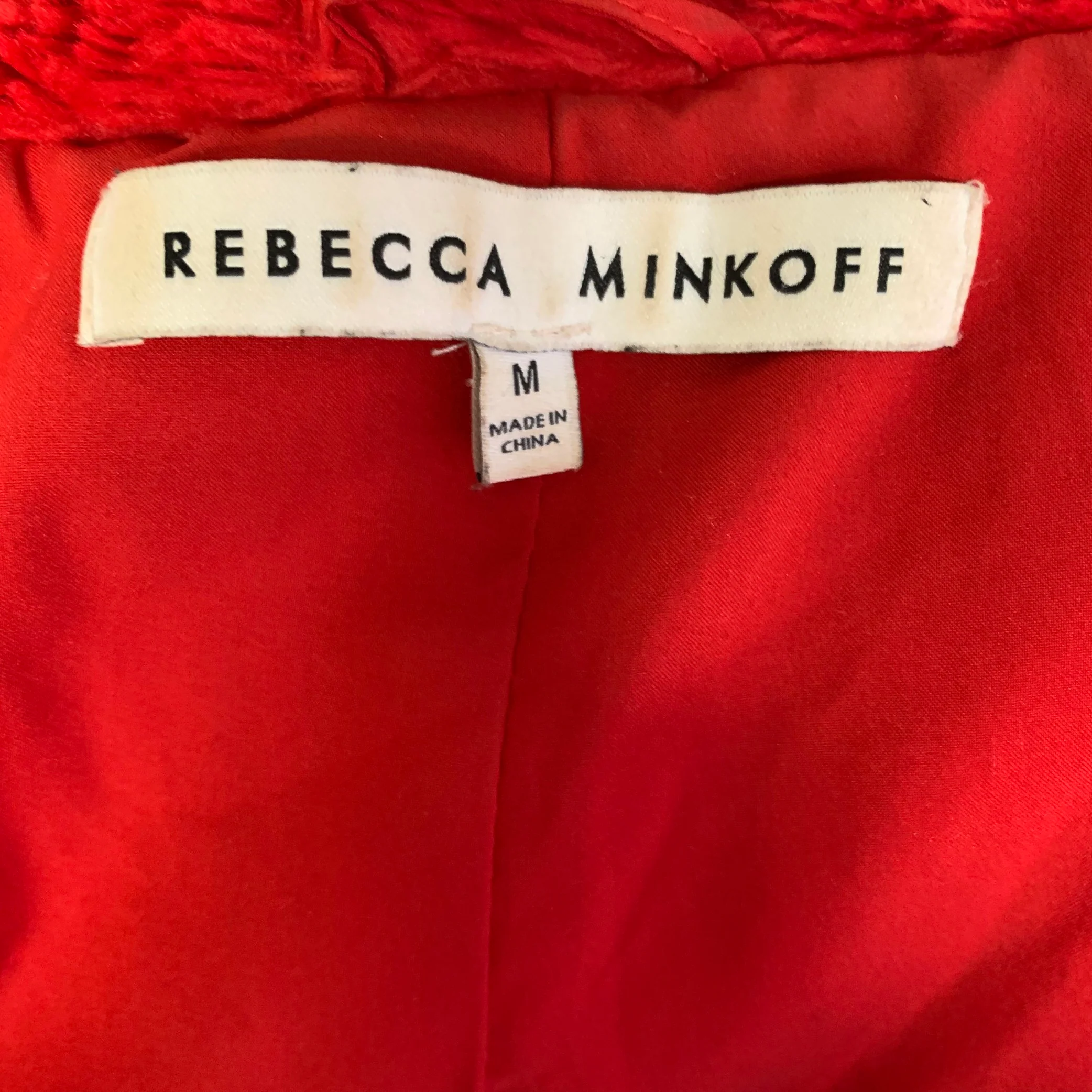 REBECCA MINKOFF Size M Red Polyester Textured Biker Jacket - Image 5