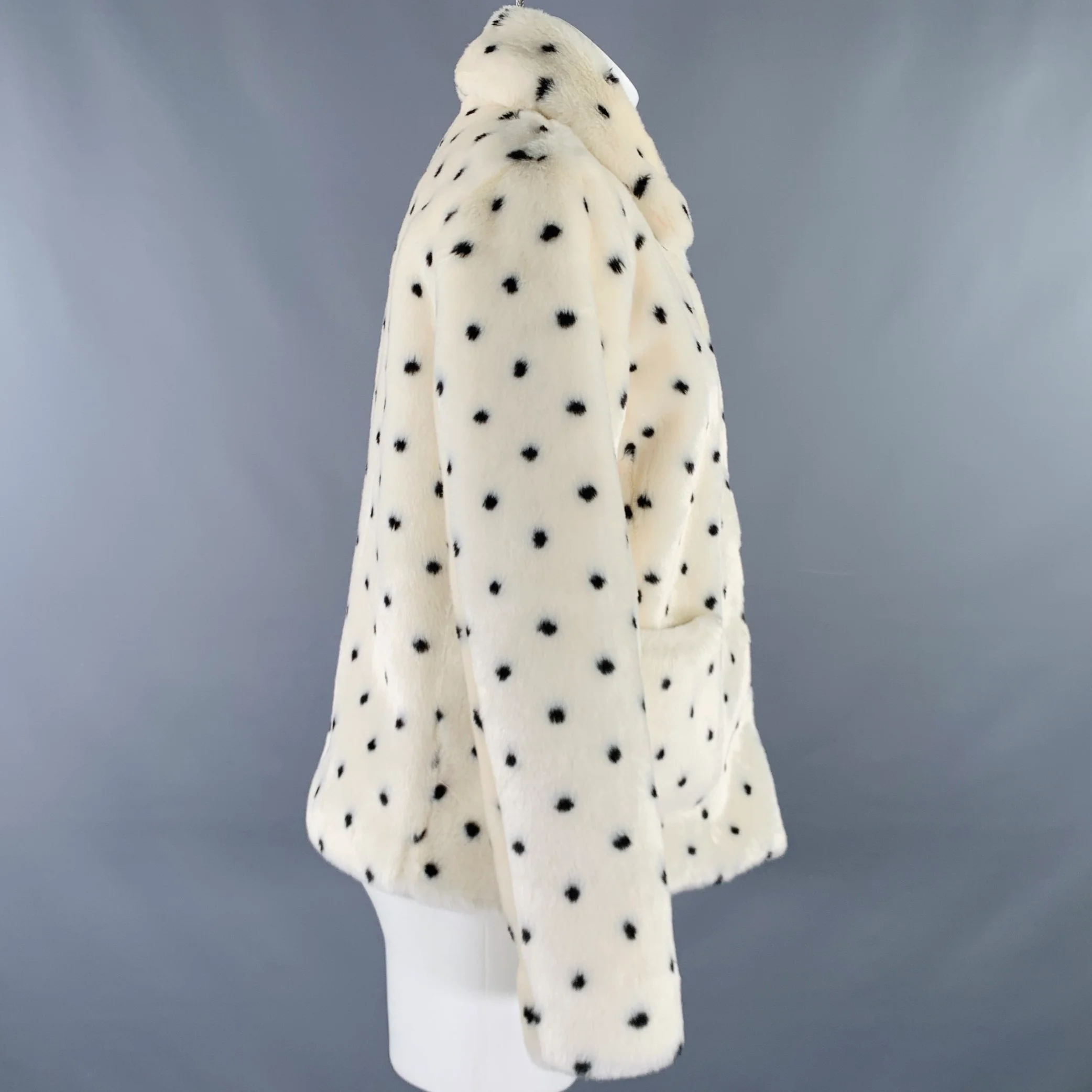 REBECCA TAYLOR Size S White Black Acrylic Dots Faux Fur Snaps Jacket - Image 3