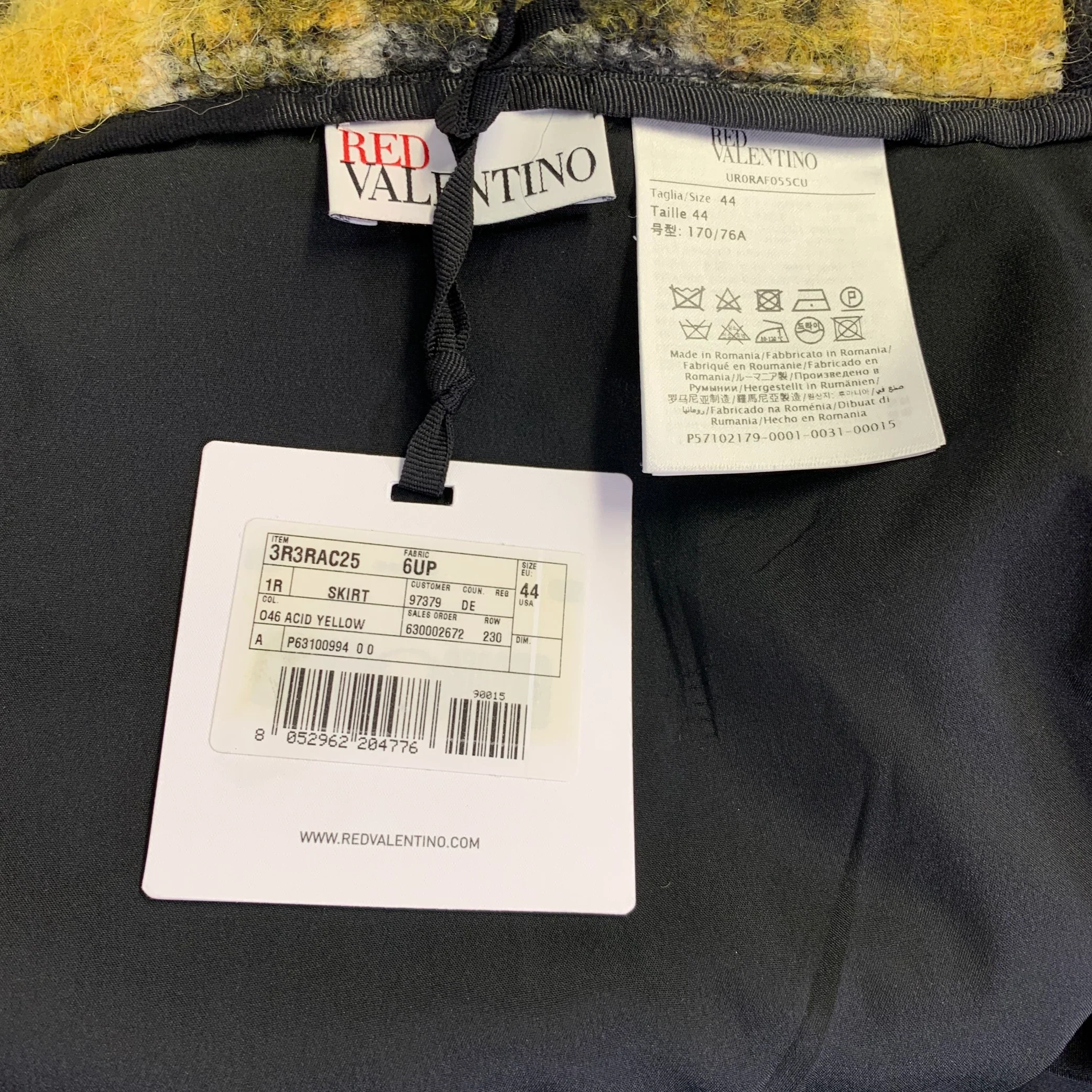 RED VALENTINO Size 8 Yellow Black Wool Blend Plaid Pencil Mid-Calf Skirt - Image 3