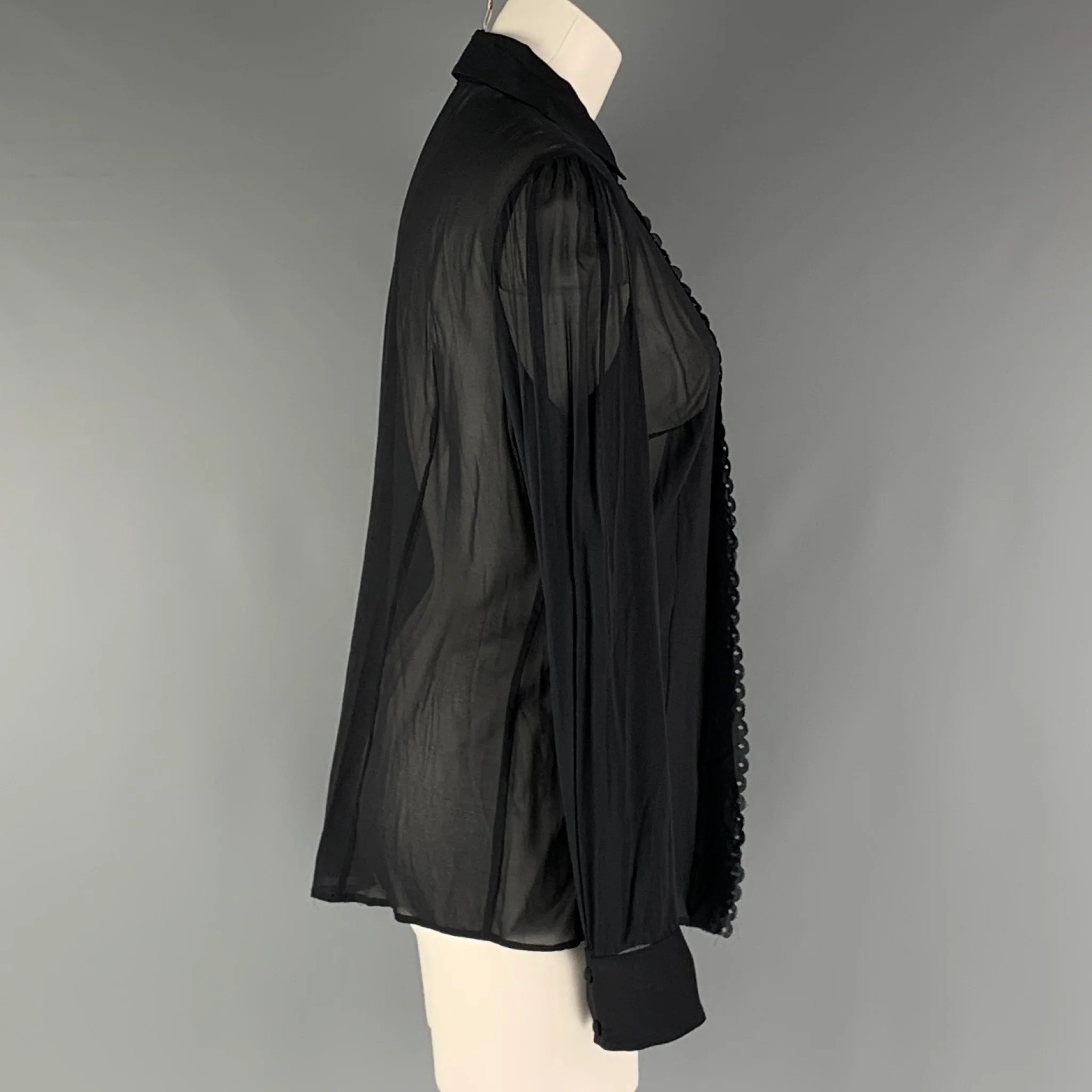 RED VALENTINO Size M Black Ruffled Buttoned Blouse - Image 2