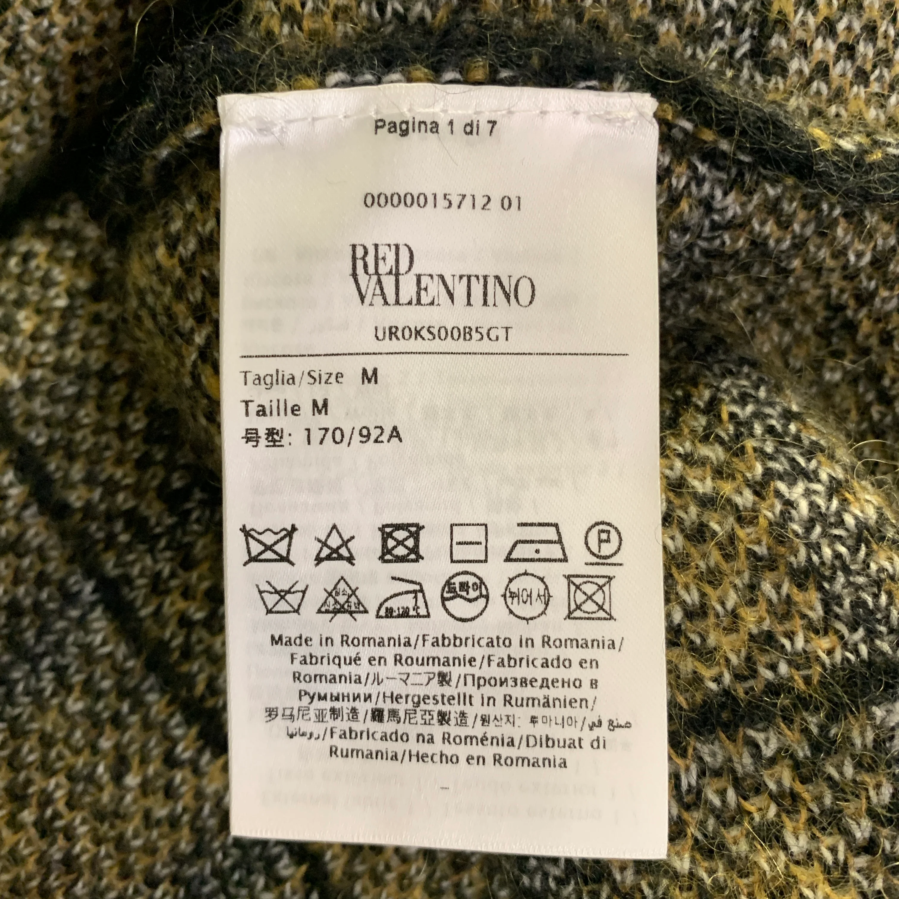 RED VALENTINO Size M Yellow Black Mohair Blend Plaid Poncho Cape - Image 6