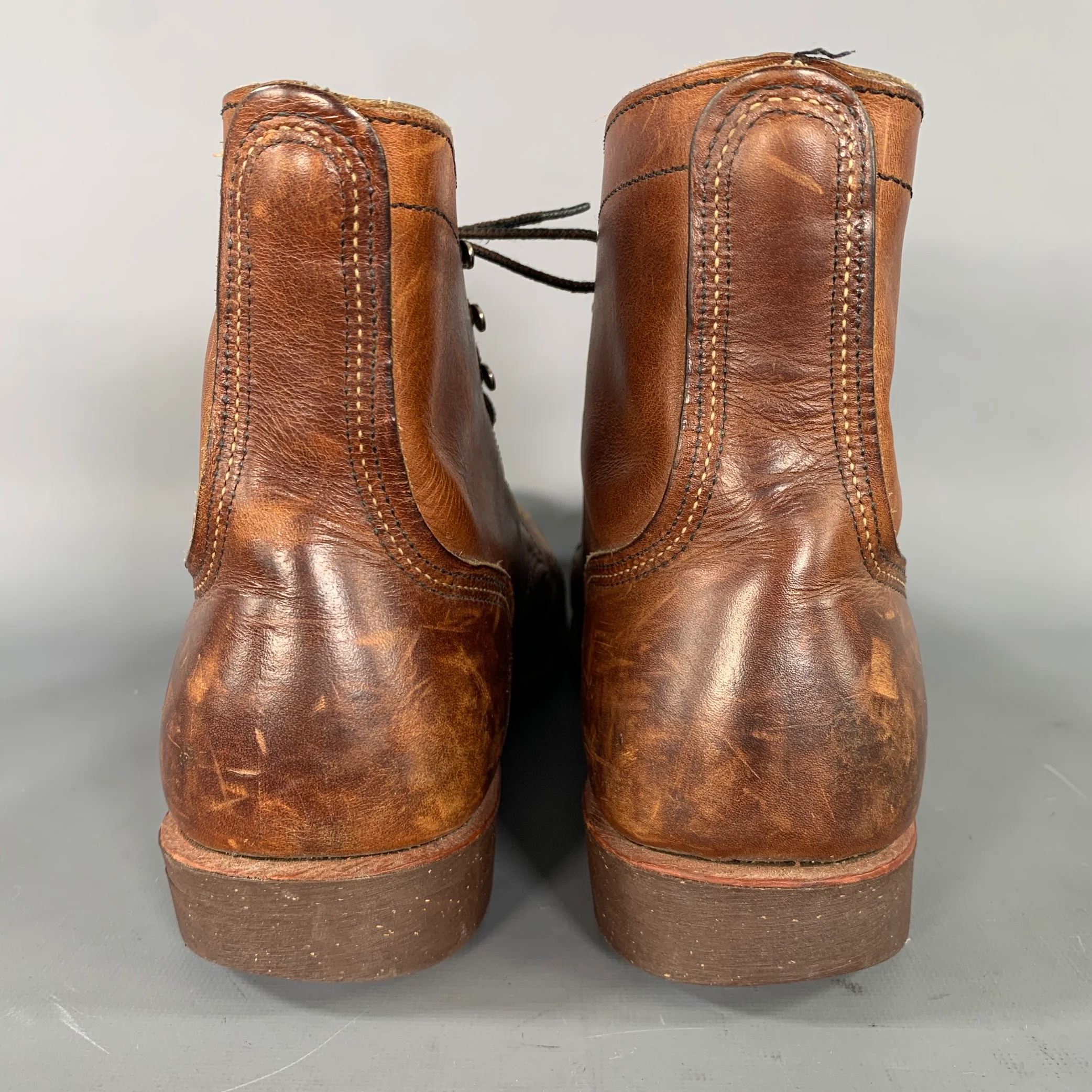 RED WING Size 9.5 Brown Distressed Leather Worker Boots - Image 3
