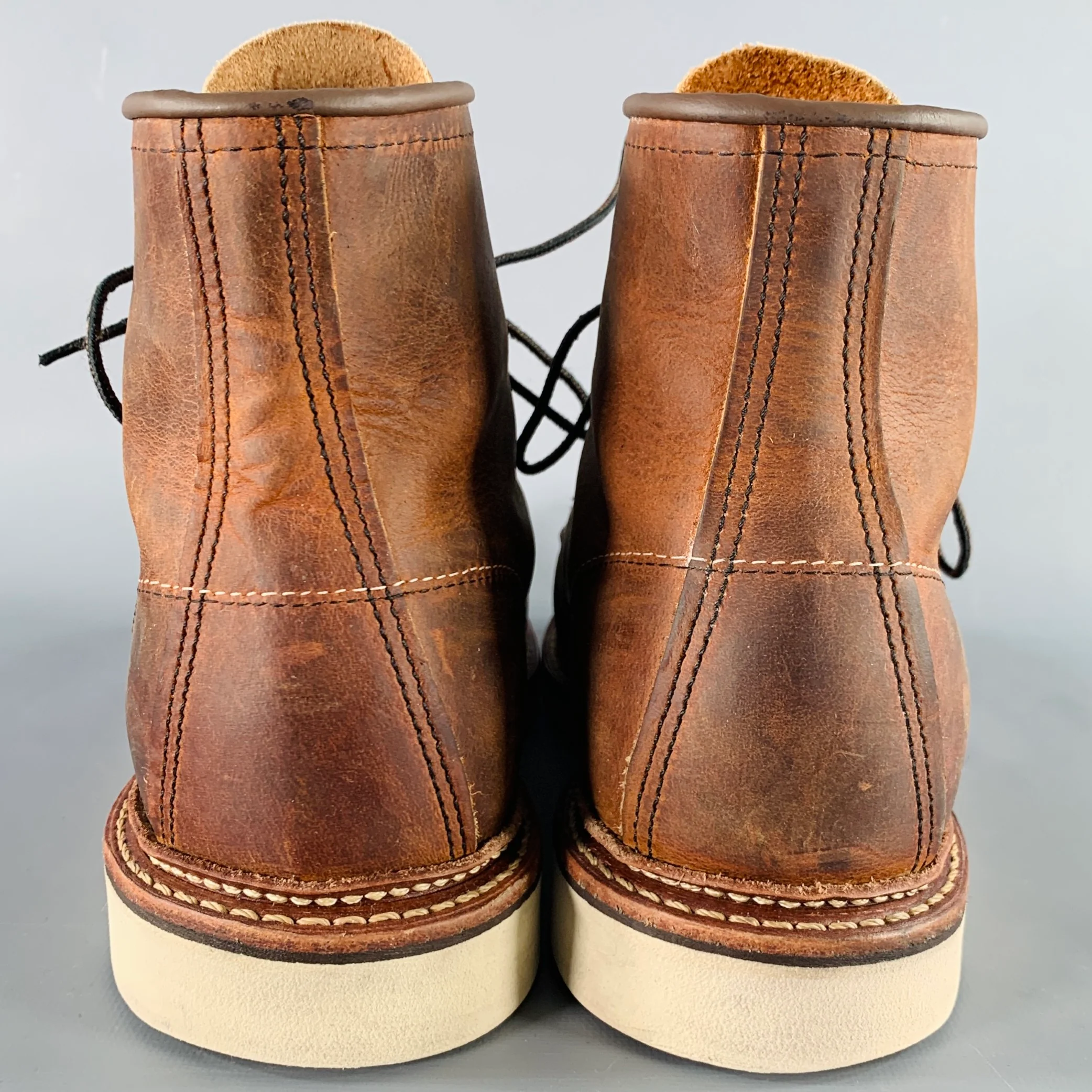 RED WING Size 9.5 Classic Moc Brown Contrast Stitch Leather Lace-Up Boots - Image 3