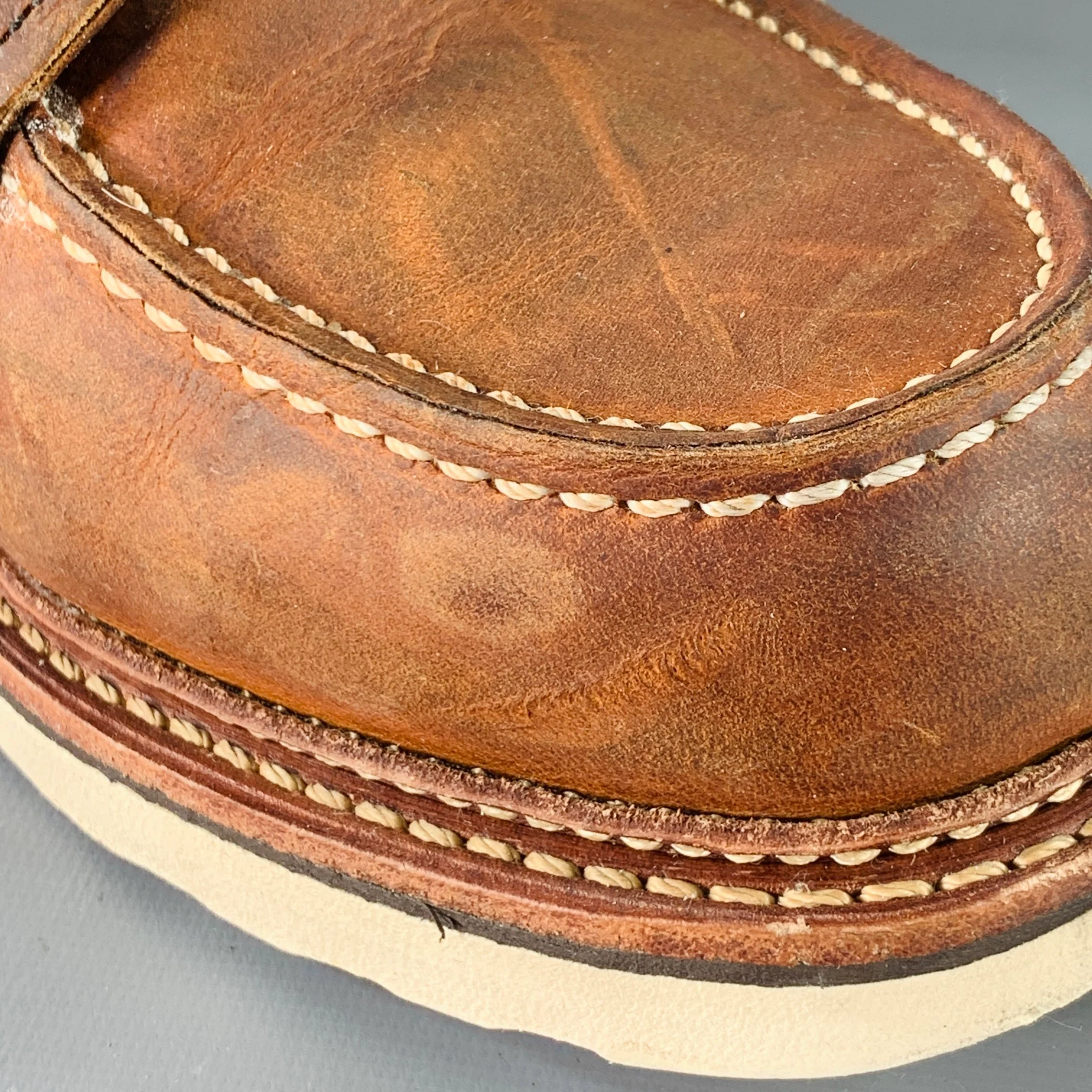 RED WING Size 9.5 Classic Moc Brown Contrast Stitch Leather Lace-Up Boots - Image 9