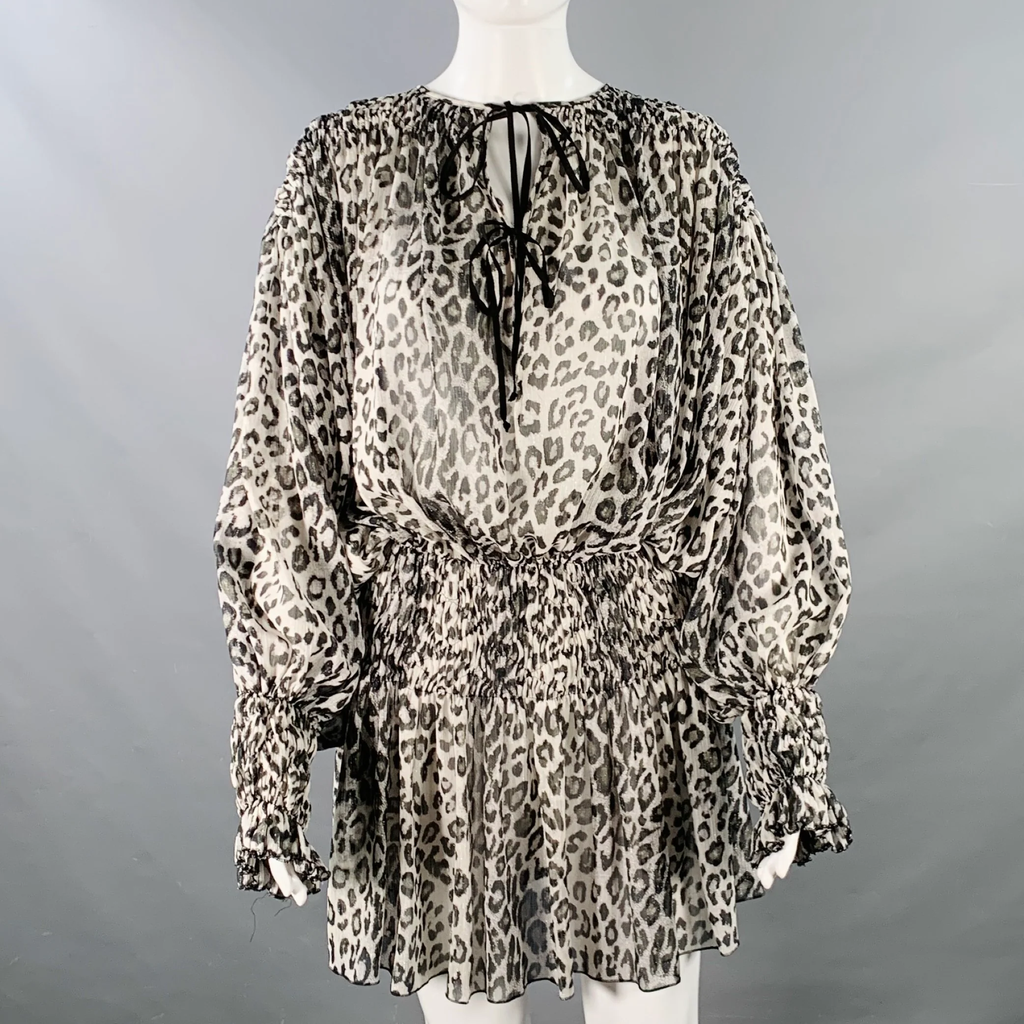 REDEMPTION Size 6 Black White Polyester Animal Print Bishop Sleeve Drop Waist Dress