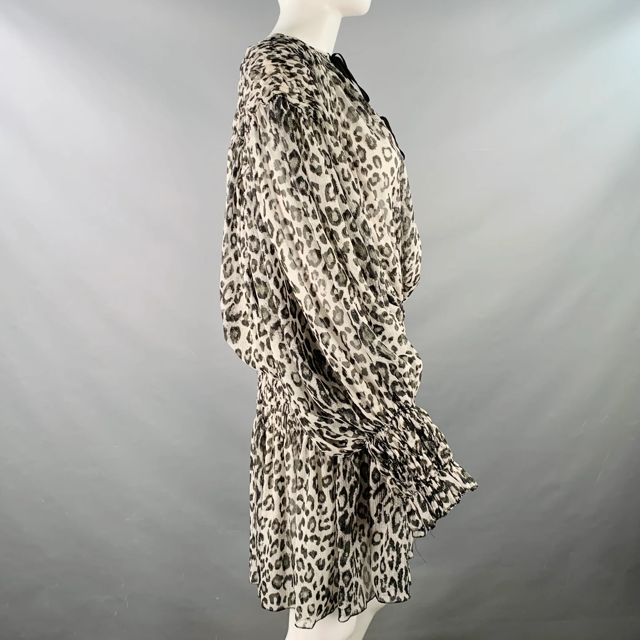 REDEMPTION Size 6 Black White Polyester Animal Print Bishop Sleeve Drop Waist Dress - Image 3