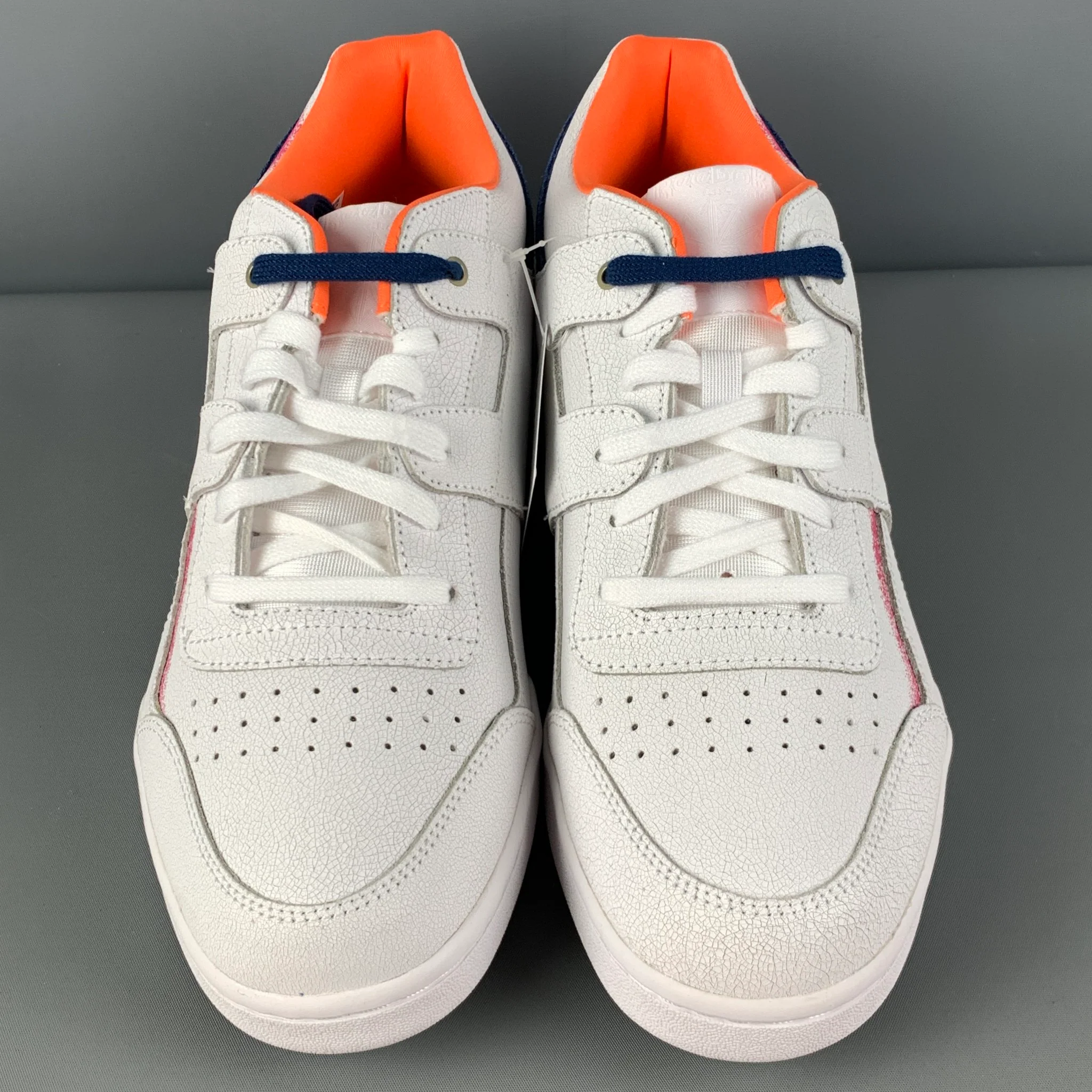 REEBOK Size 10.5 White Magenta Color Block Leather Lace Up Sneakers - Image 4
