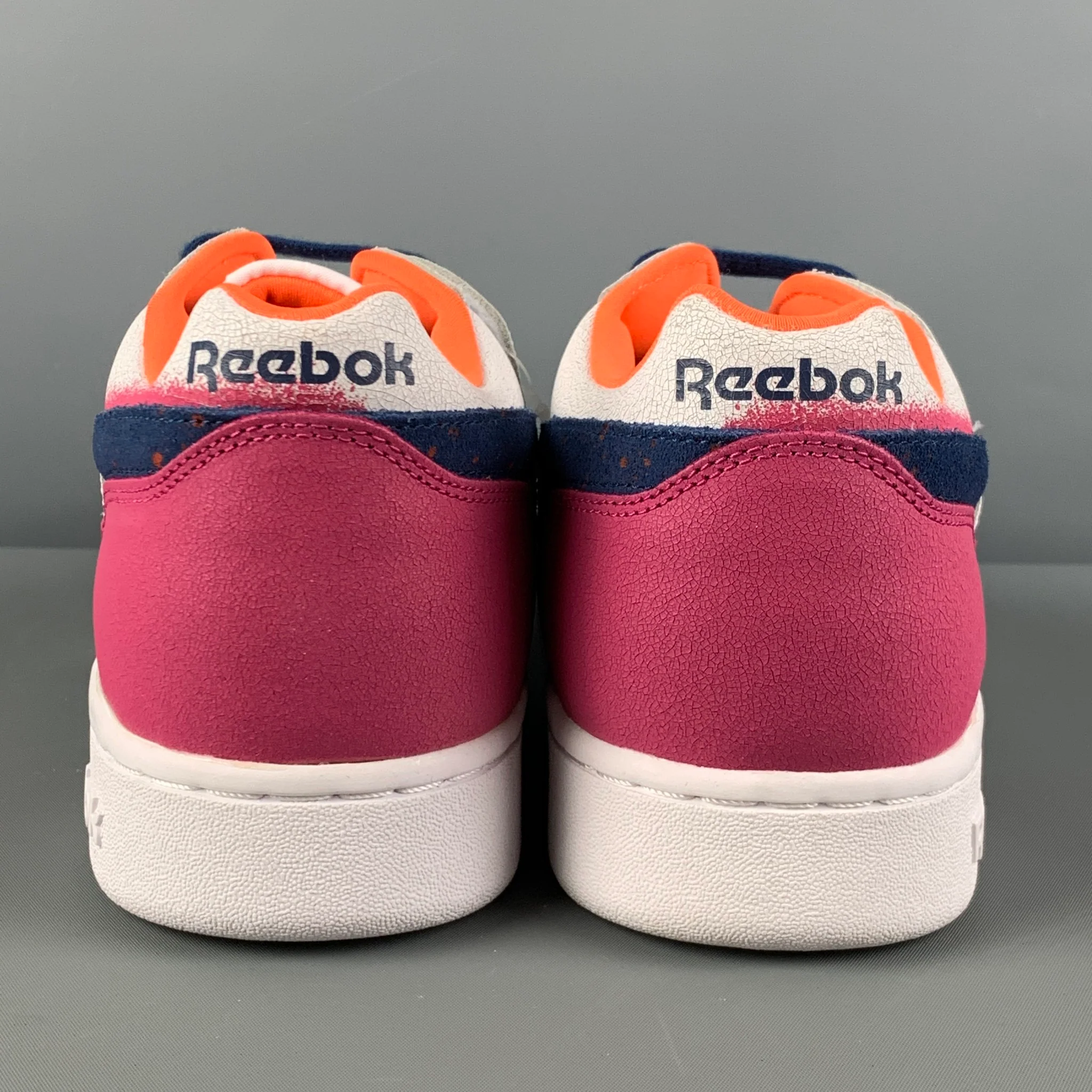 REEBOK Size 10.5 White Magenta Color Block Leather Lace Up Sneakers - Image 5