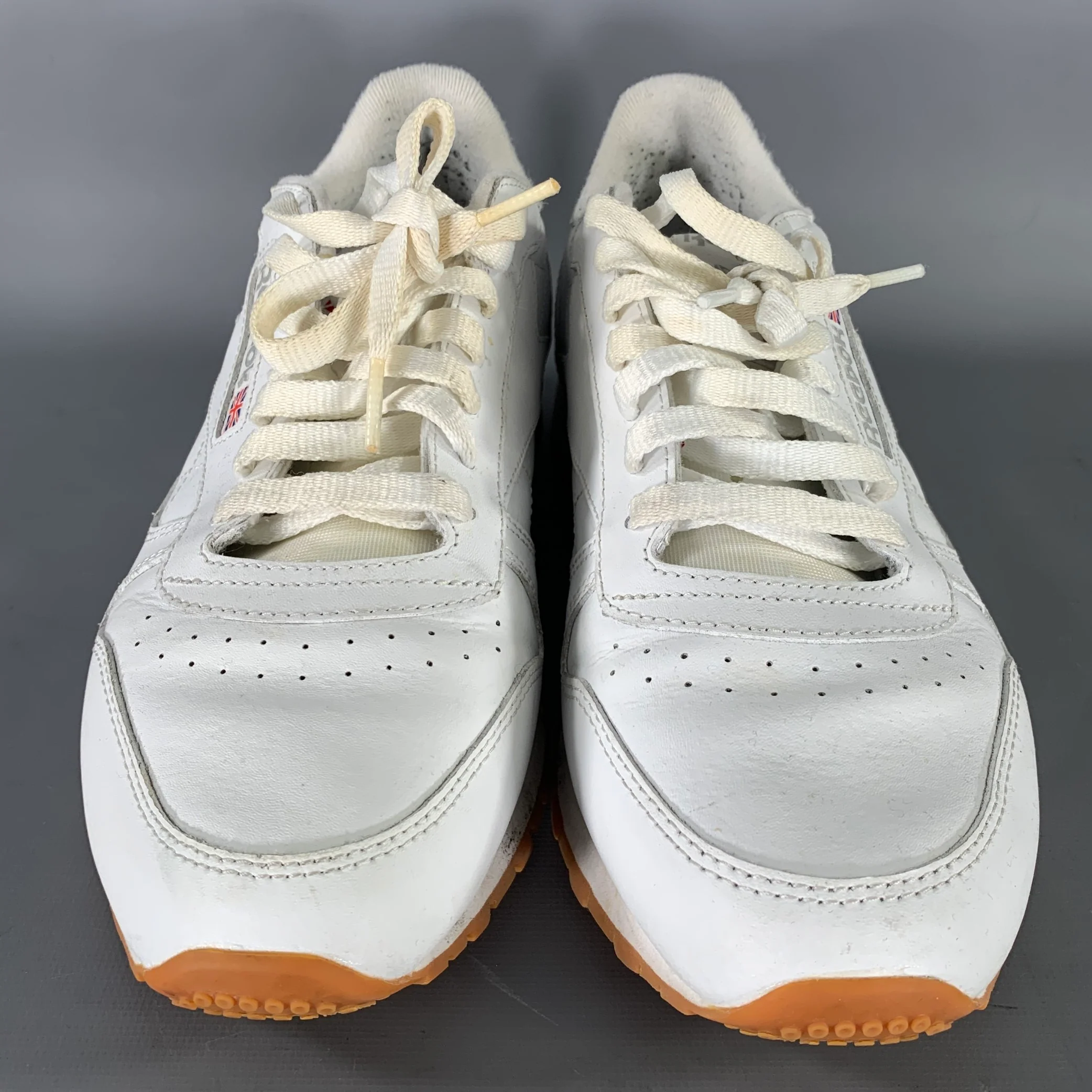 REEBOK Size 9 White Mixed Patterns Leather Runner Sneakers - Image 4