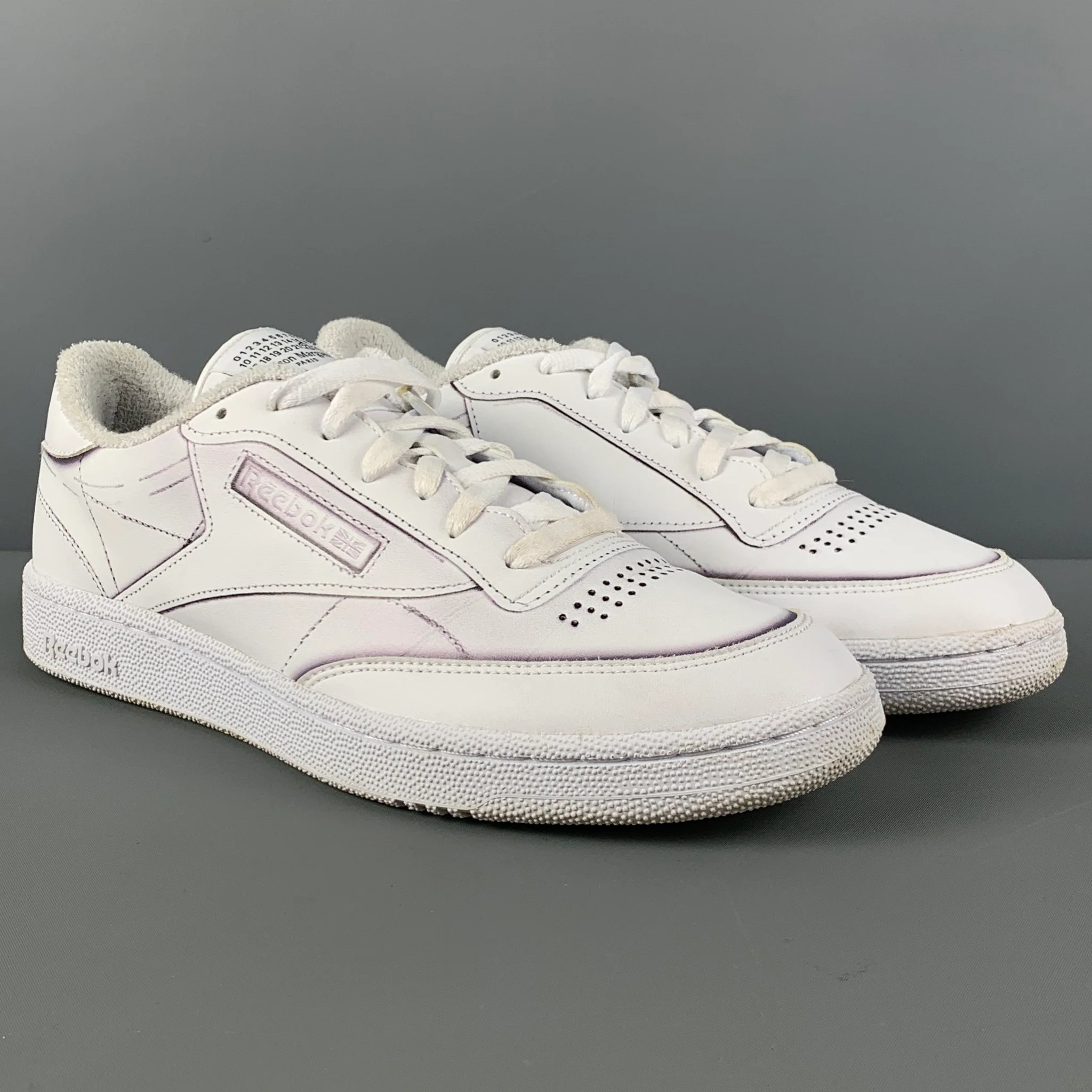 REEBOX x MAISON MARGIELA Size 10.5 White Black Leather Lace Up Sneakers - Image 2