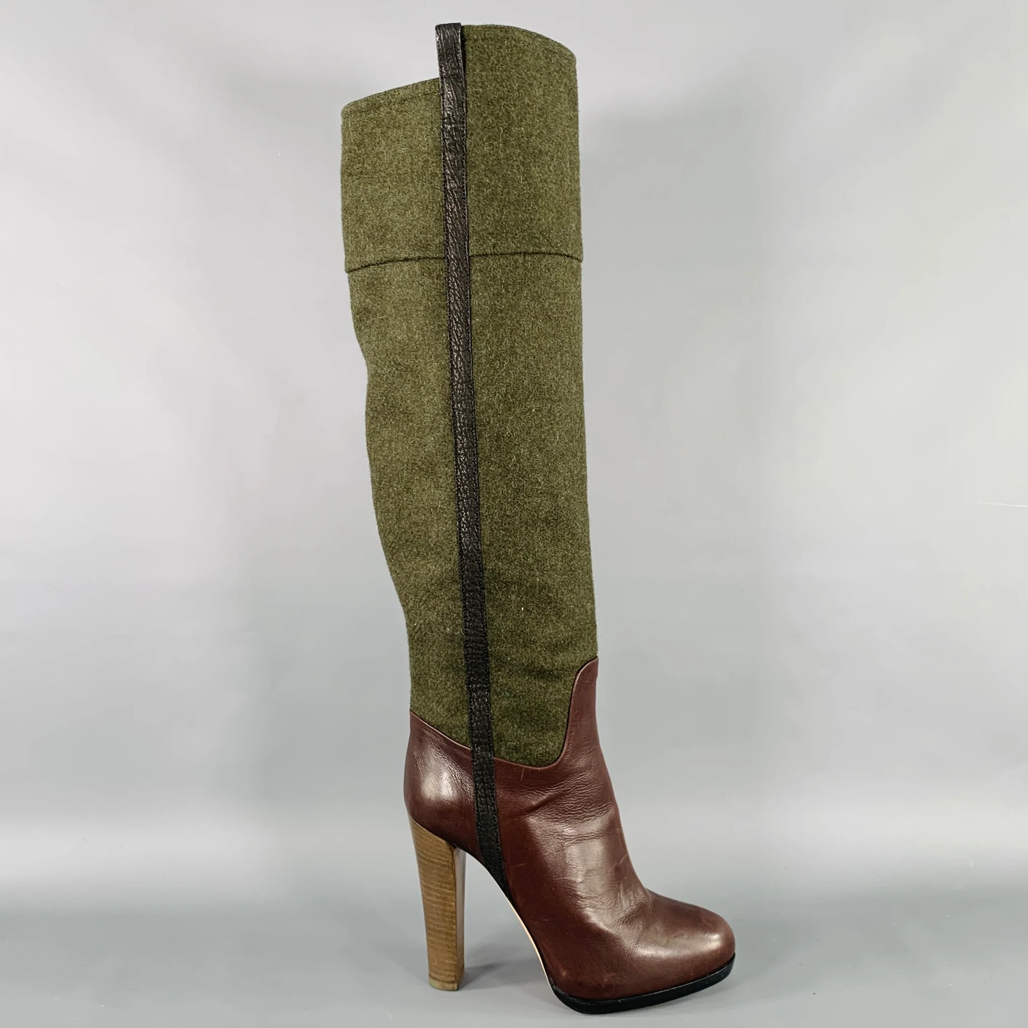 REED KRAKOFF Size 6.5 Brown Dark Green Leather Pull On Boots - Image 2