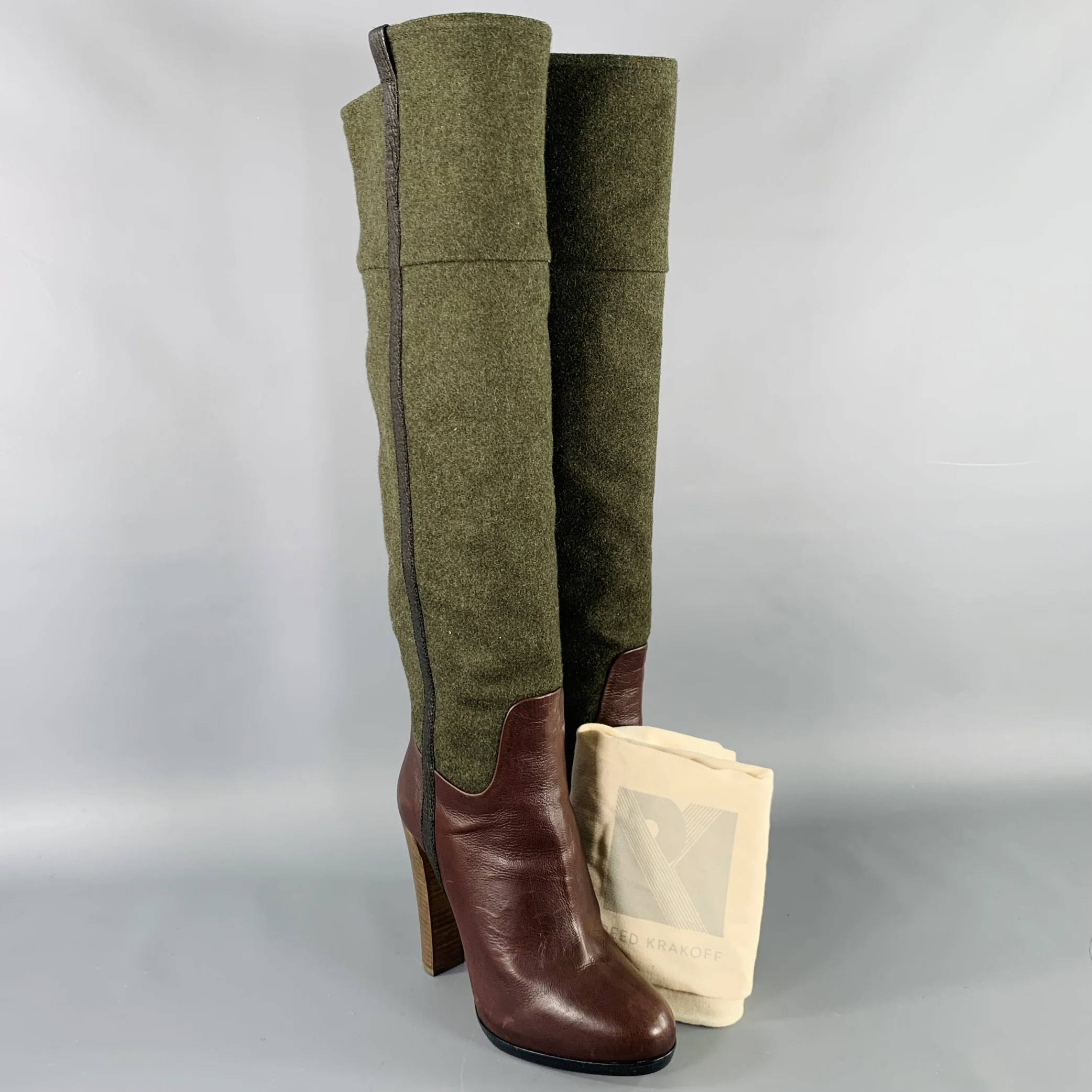 REED KRAKOFF Size 6.5 Brown Dark Green Leather Pull On Boots - Image 7
