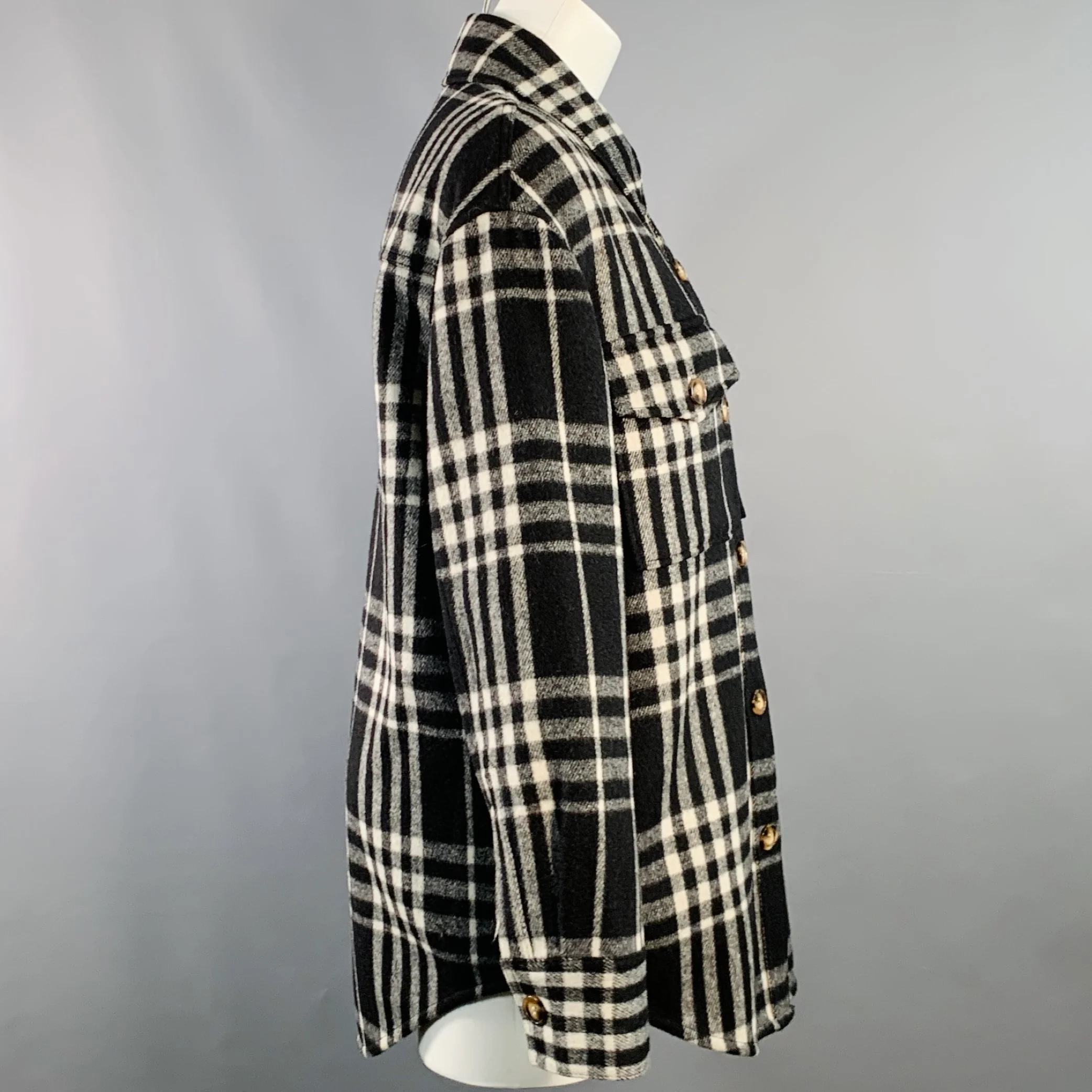 REFORMATION Size M Black White Wool Blend Plaid Shirt Jacket - Image 3
