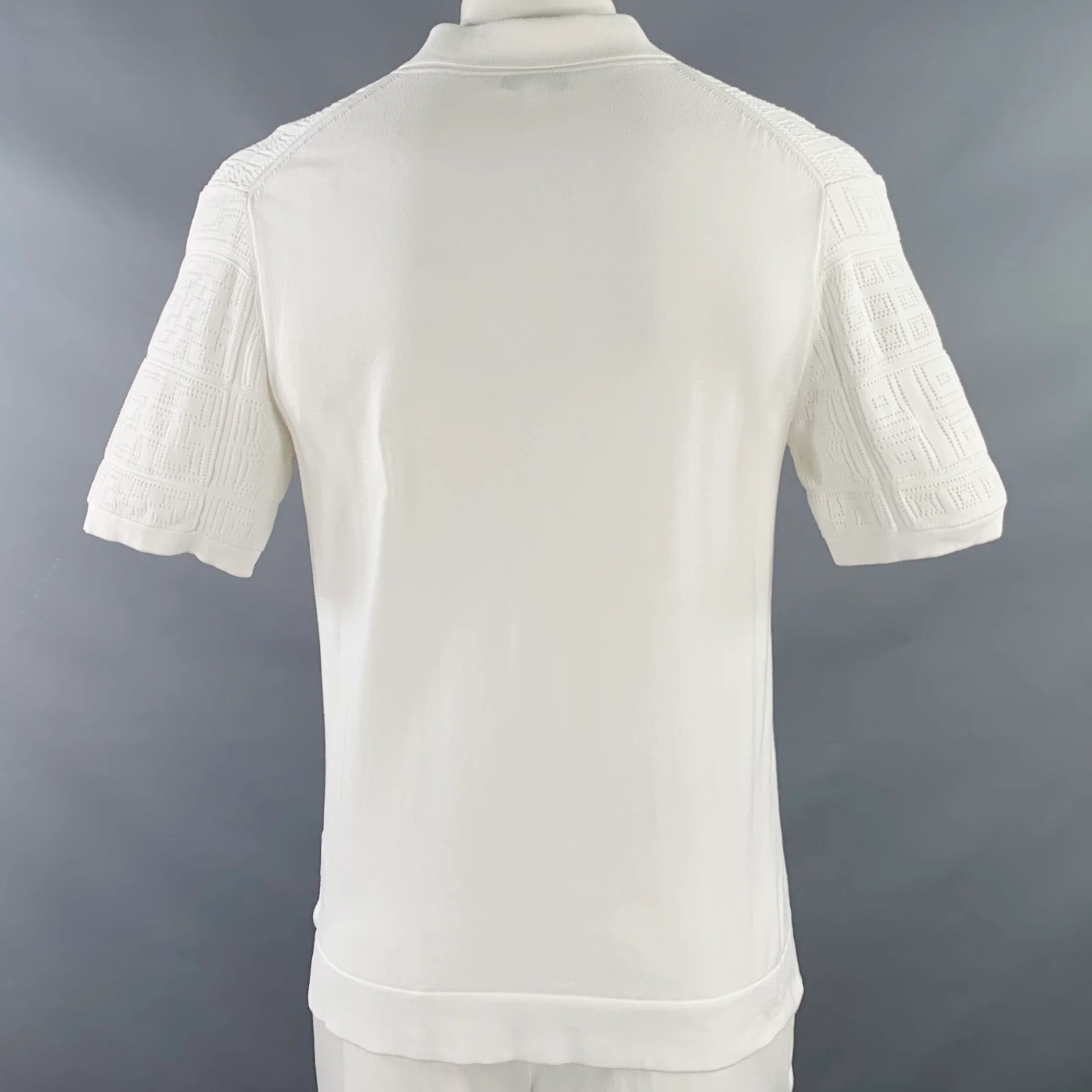 REISS Size L White Knit Cotton Buttoned Short Sleeve Shirt - Image 3