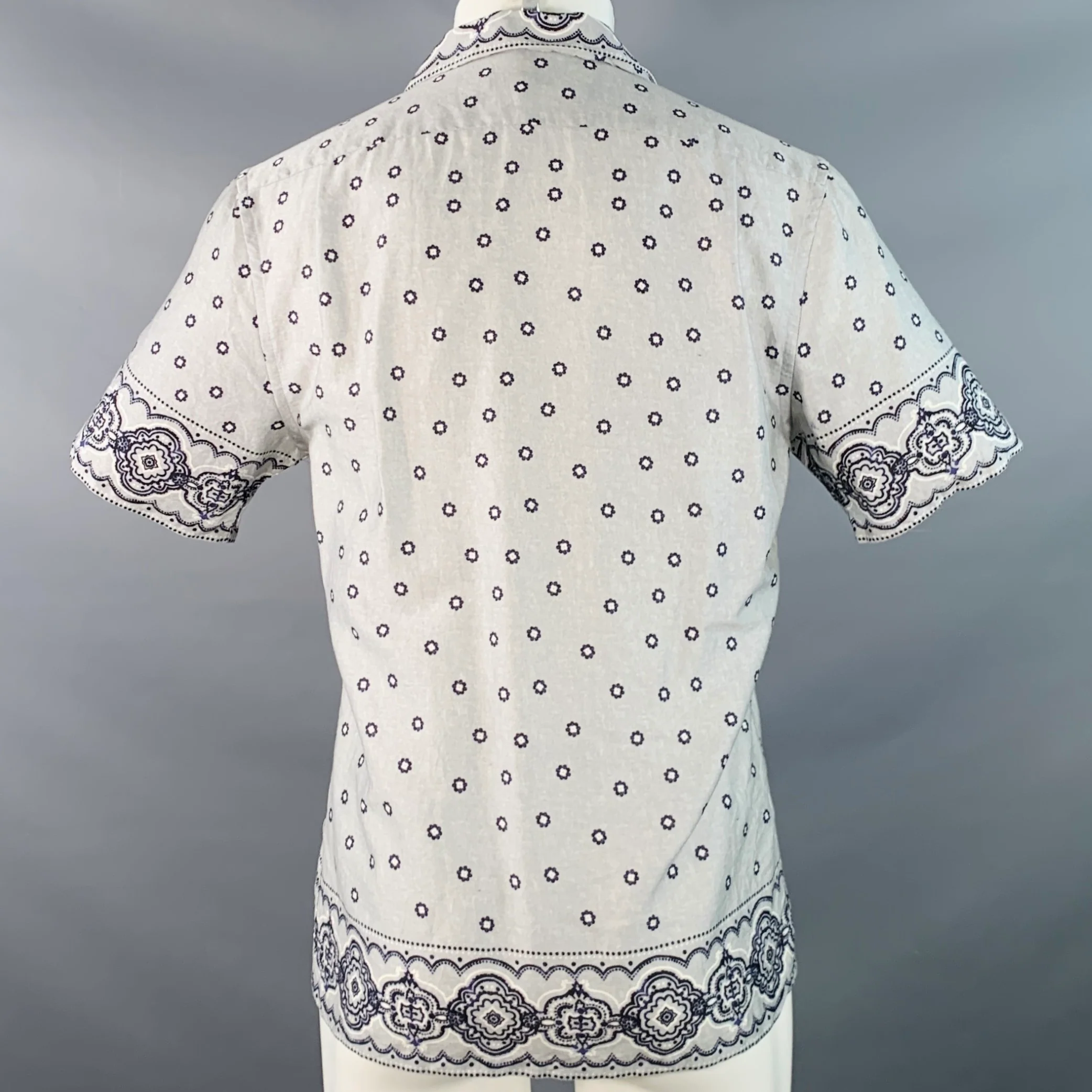 REISS Size M Murph Grey Navy Bandana Cotton Camp Short Sleeve Shirt - Image 3