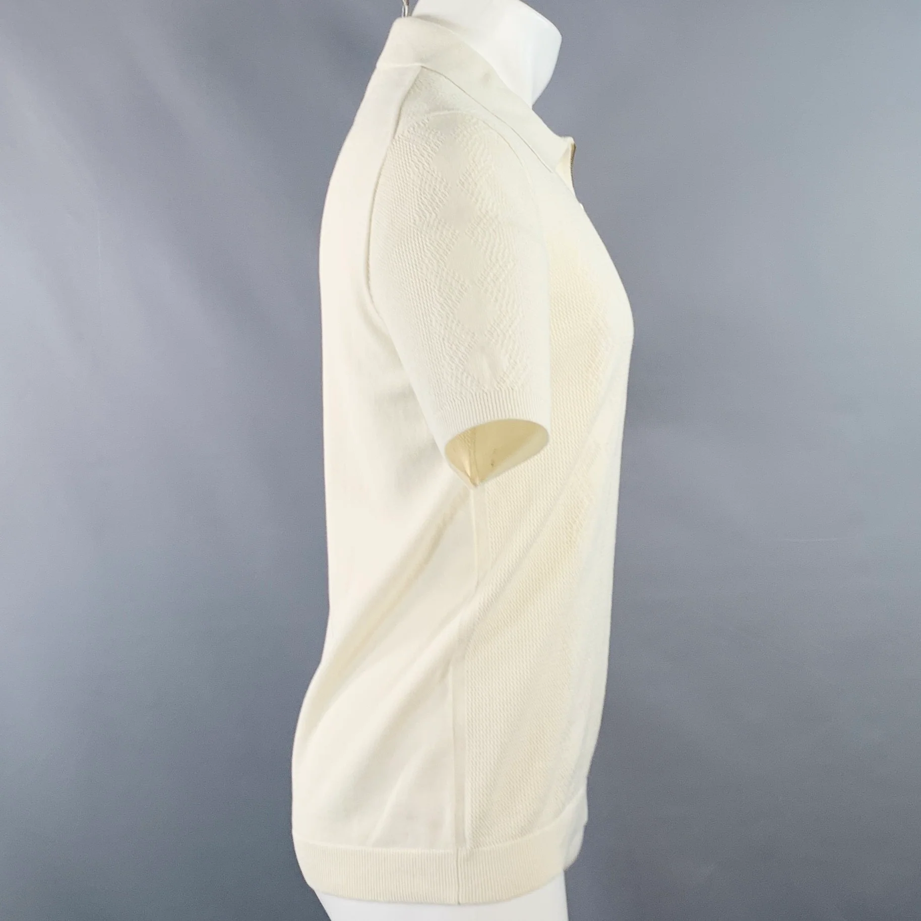 REISS Size M Rodrigo Cream Knit Cotton Blend Zip Up Polo - Image 3