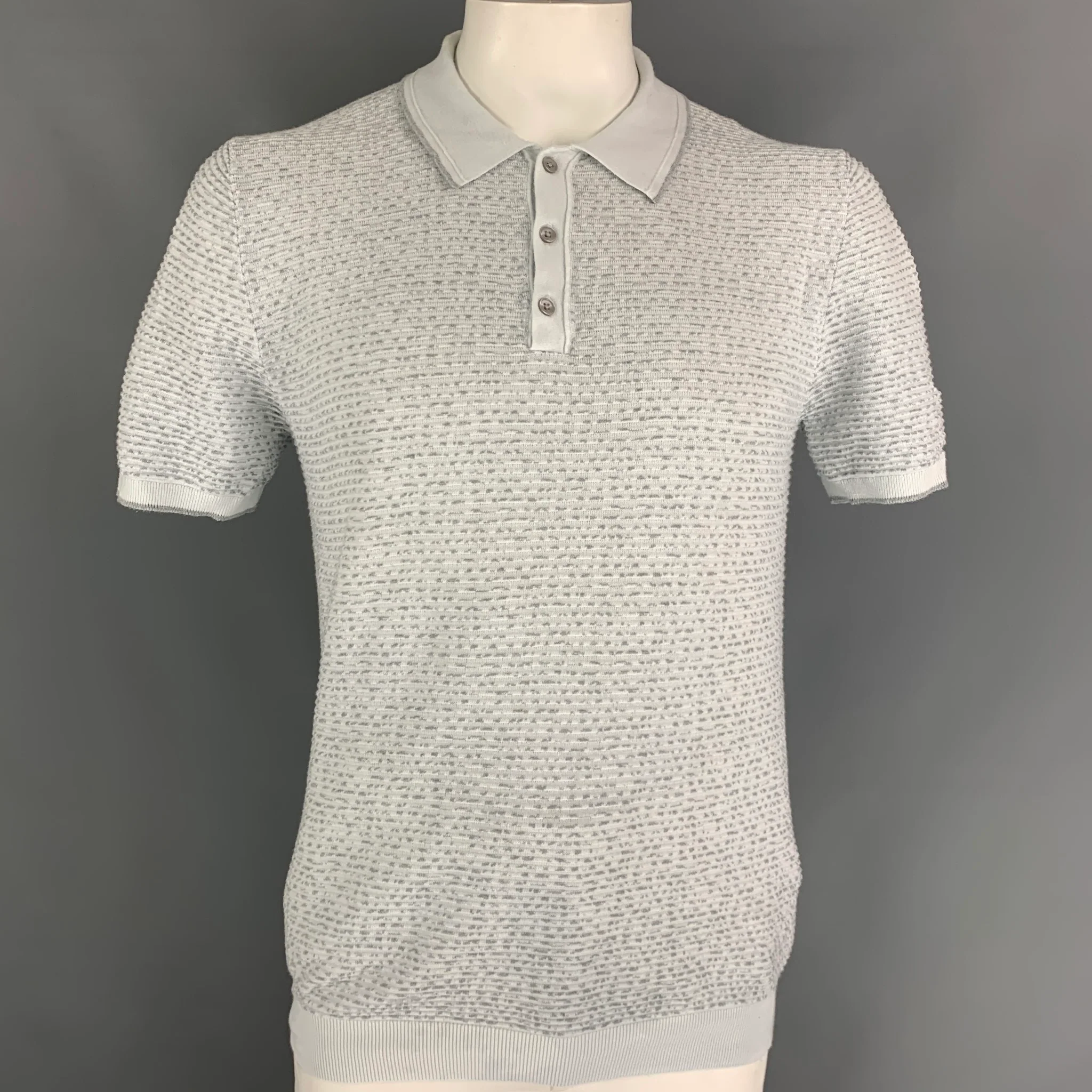 REISS Size M White & Grey Stripe Cotton Polo