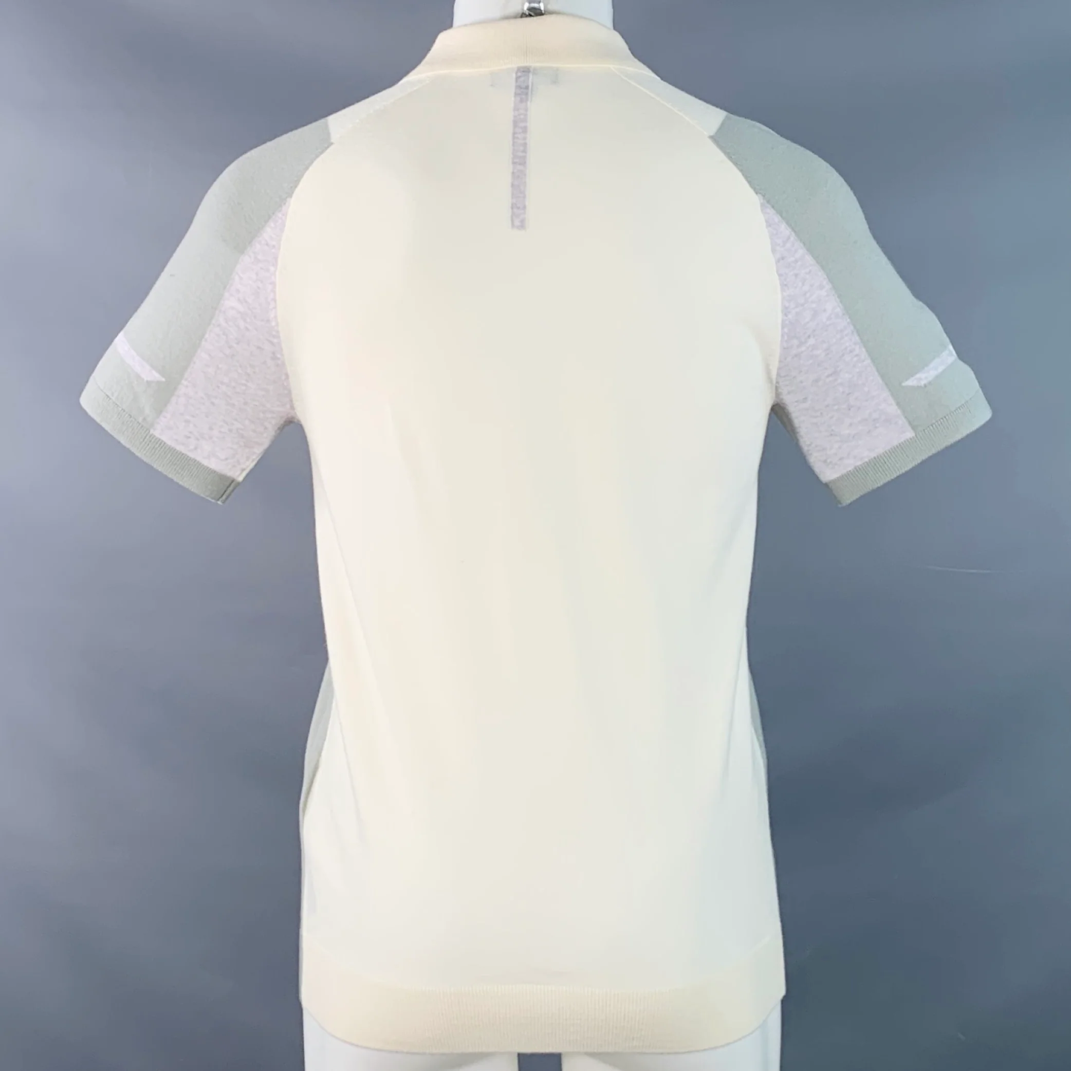 REISS Size S Beckett Cream Sage Color Block Wool Blend Jersey Zip Up Polo - Image 3