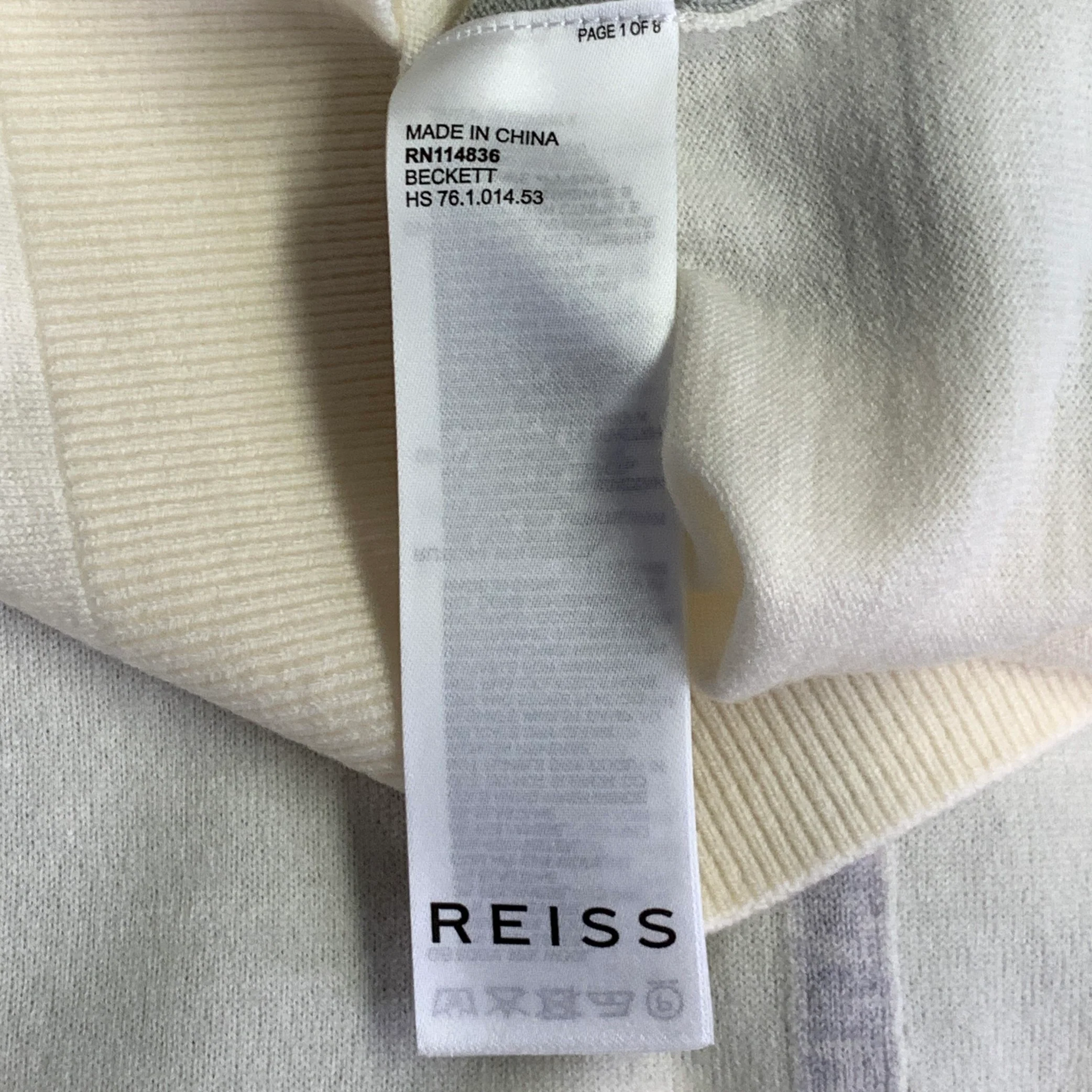 REISS Size S Beckett Cream Sage Color Block Wool Blend Jersey Zip Up Polo - Image 5