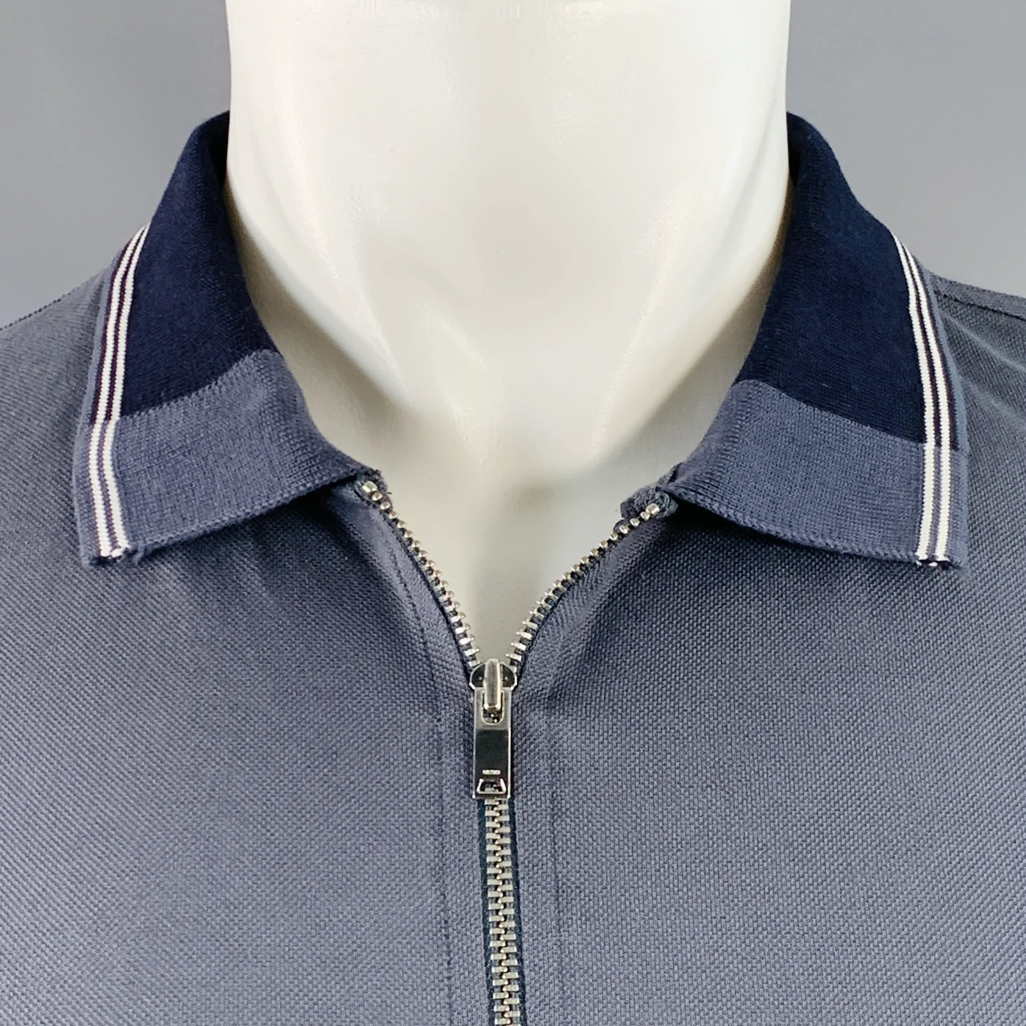 REISS Size S Carter Grey Navy White Contrast Trim Cotton Zip Up Polo - Image 2