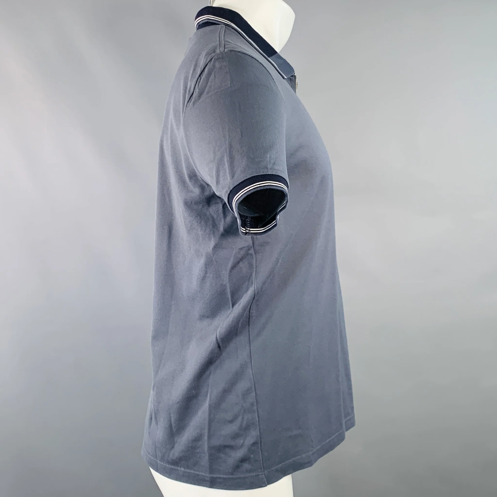 REISS Size S Carter Grey Navy White Contrast Trim Cotton Zip Up Polo - Image 3