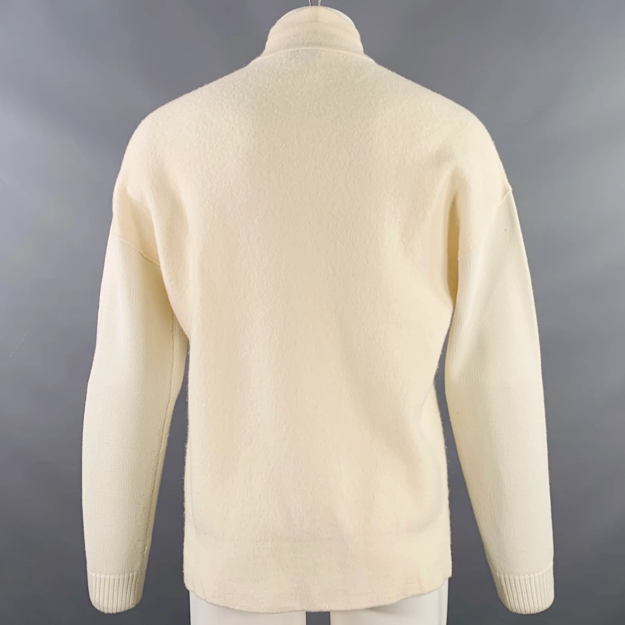 REISS Size S Cream Mixed Materials Wool 1/4 Zip Pullover - Image 3