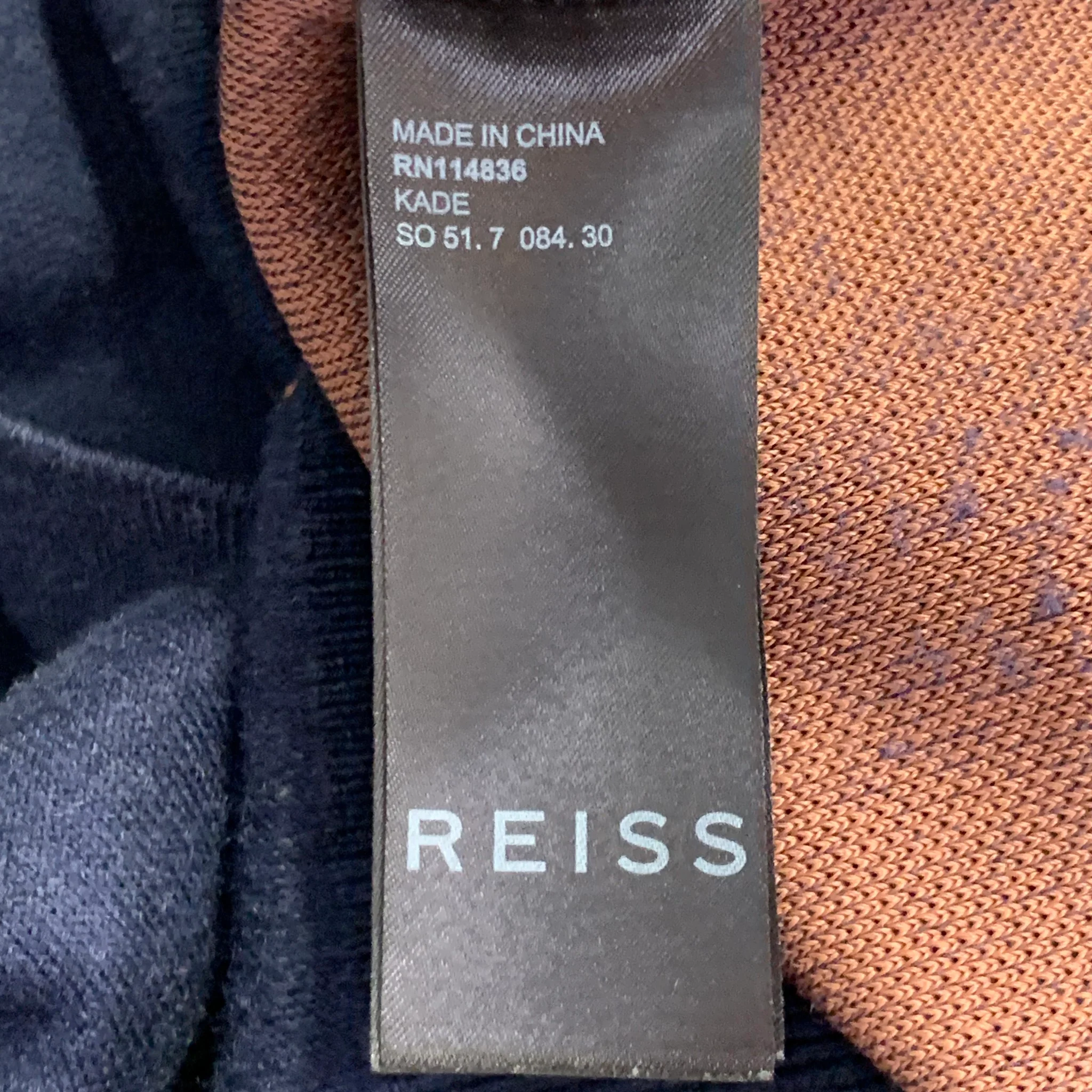 REISS Size S Kade Navy Copper Lines Viscose Blend Zip Up Polo - Image 8