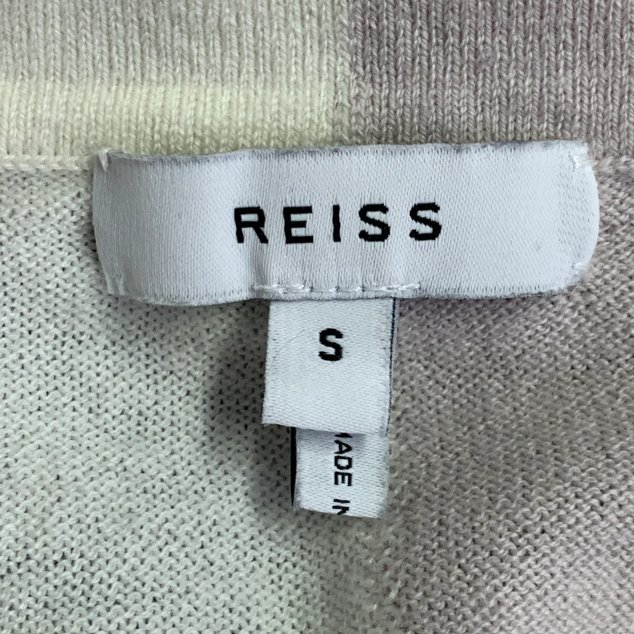 REISS Size S Port Blue Cream Beige Color Block Wool Cotton Zip Up Polo - Image 4