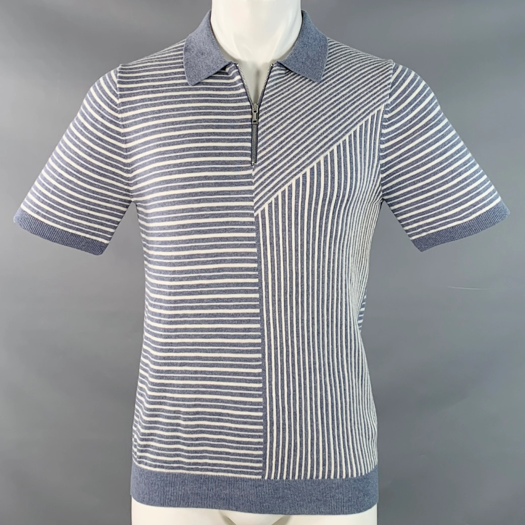 REISS Size S Wriggle Blue Cream Stripe Wool Cotton Zip Up Polo