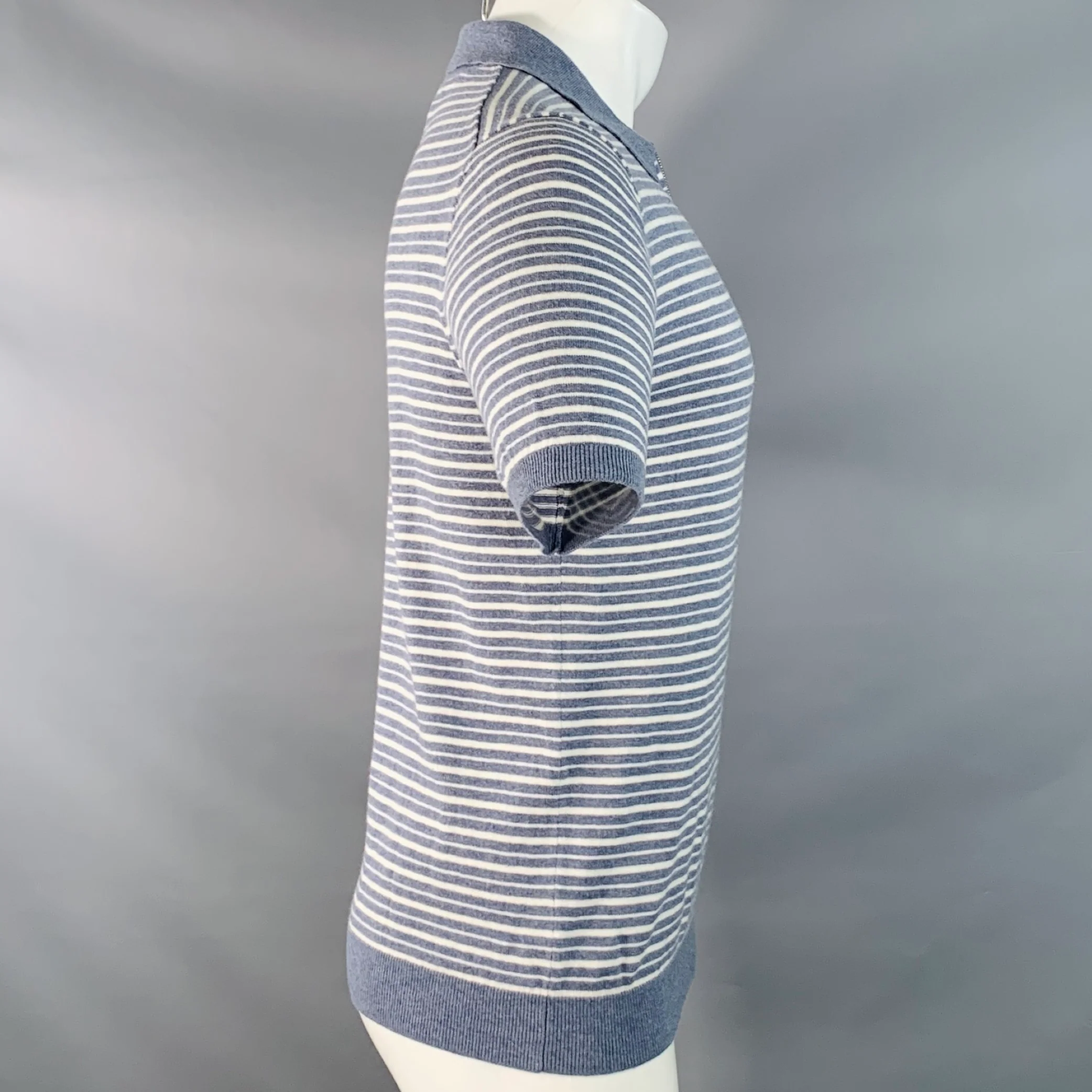 REISS Size S Wriggle Blue Cream Stripe Wool Cotton Zip Up Polo - Image 2