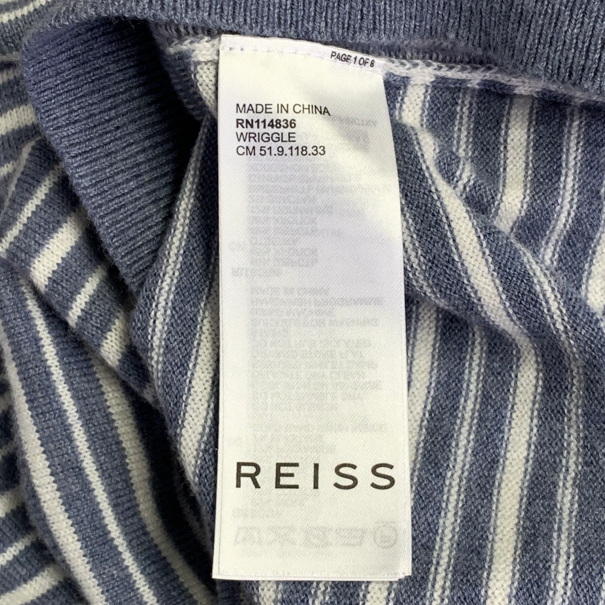 REISS Size S Wriggle Blue Cream Stripe Wool Cotton Zip Up Polo - Image 5