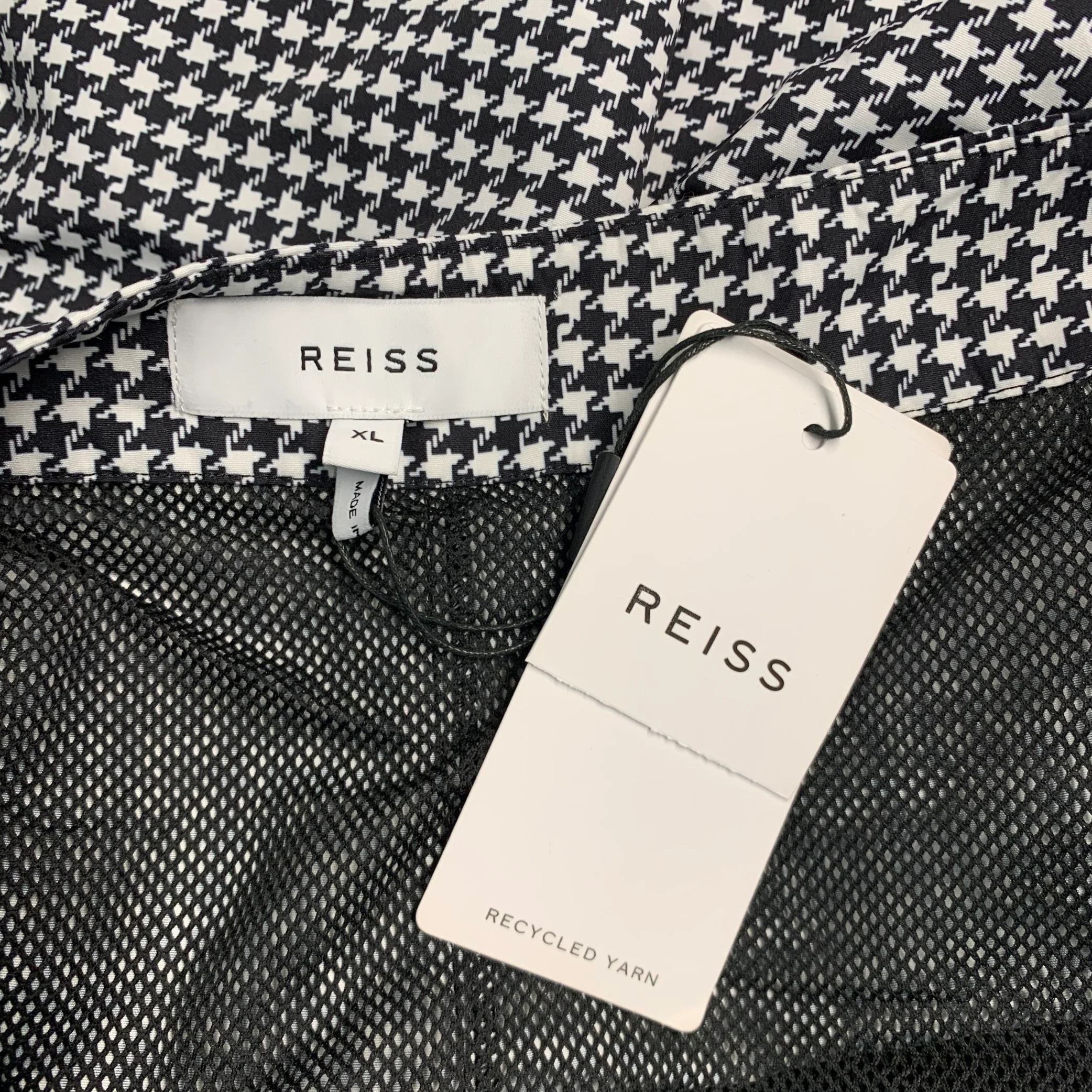 REISS Size XL Black White Houndstooth Zip Fly Swim Trunks - Image 3
