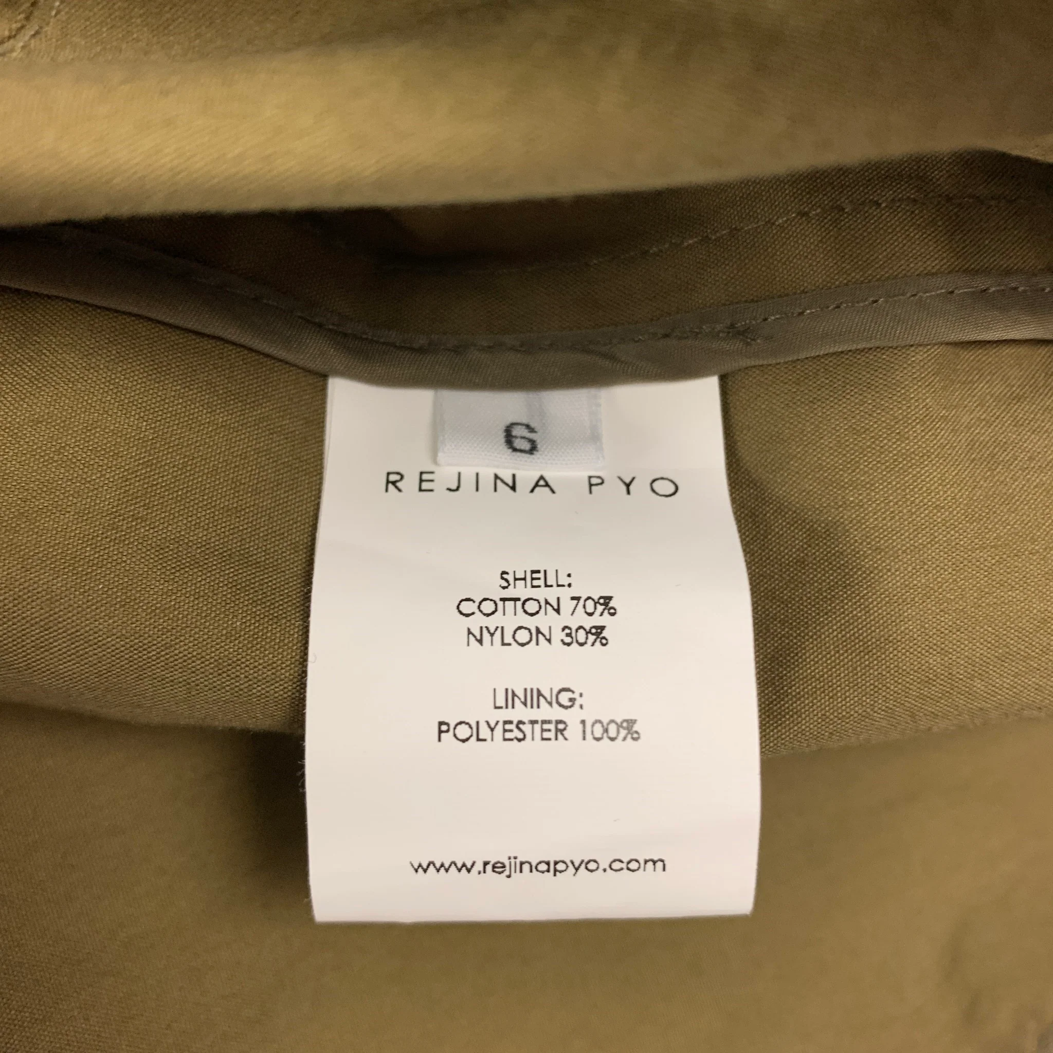 REJINA PYO Size 6 Green Olive Cotton Nylon Belted Casual Pants - Image 4
