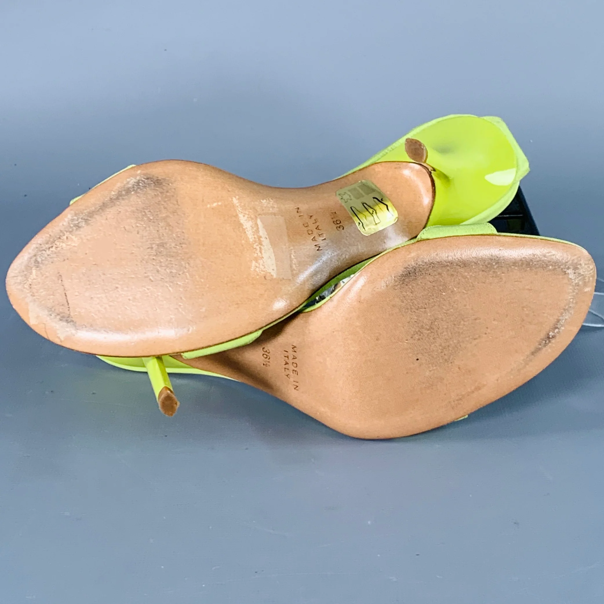RENE CAOVILLA Size 6.5 Green Chartreuse Silk Rhinestones Strappy Sandals - Image 6