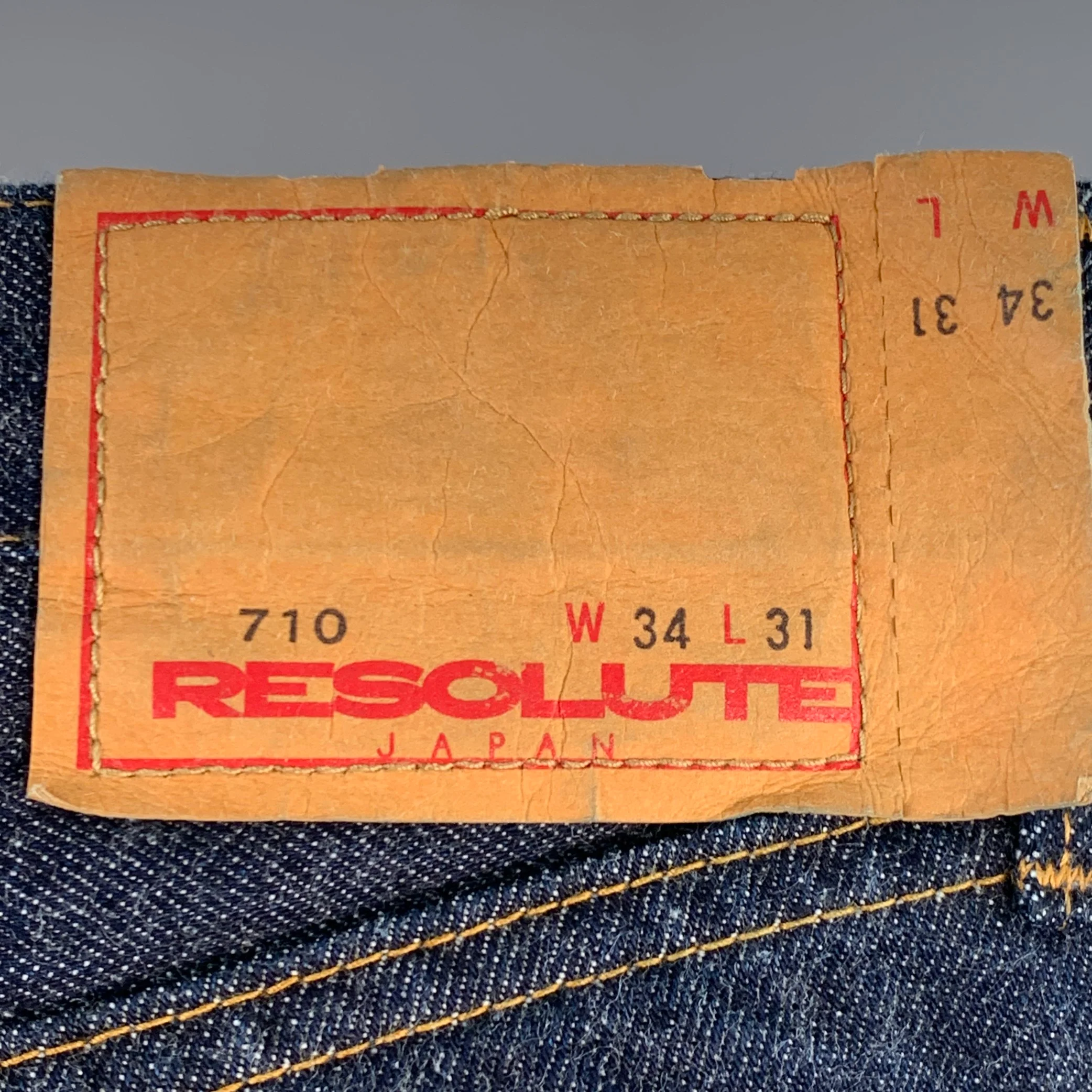 RESOLUTE Size 34 710 Indigo Twill Cotton Straight Selvedge Jeans - Image 4