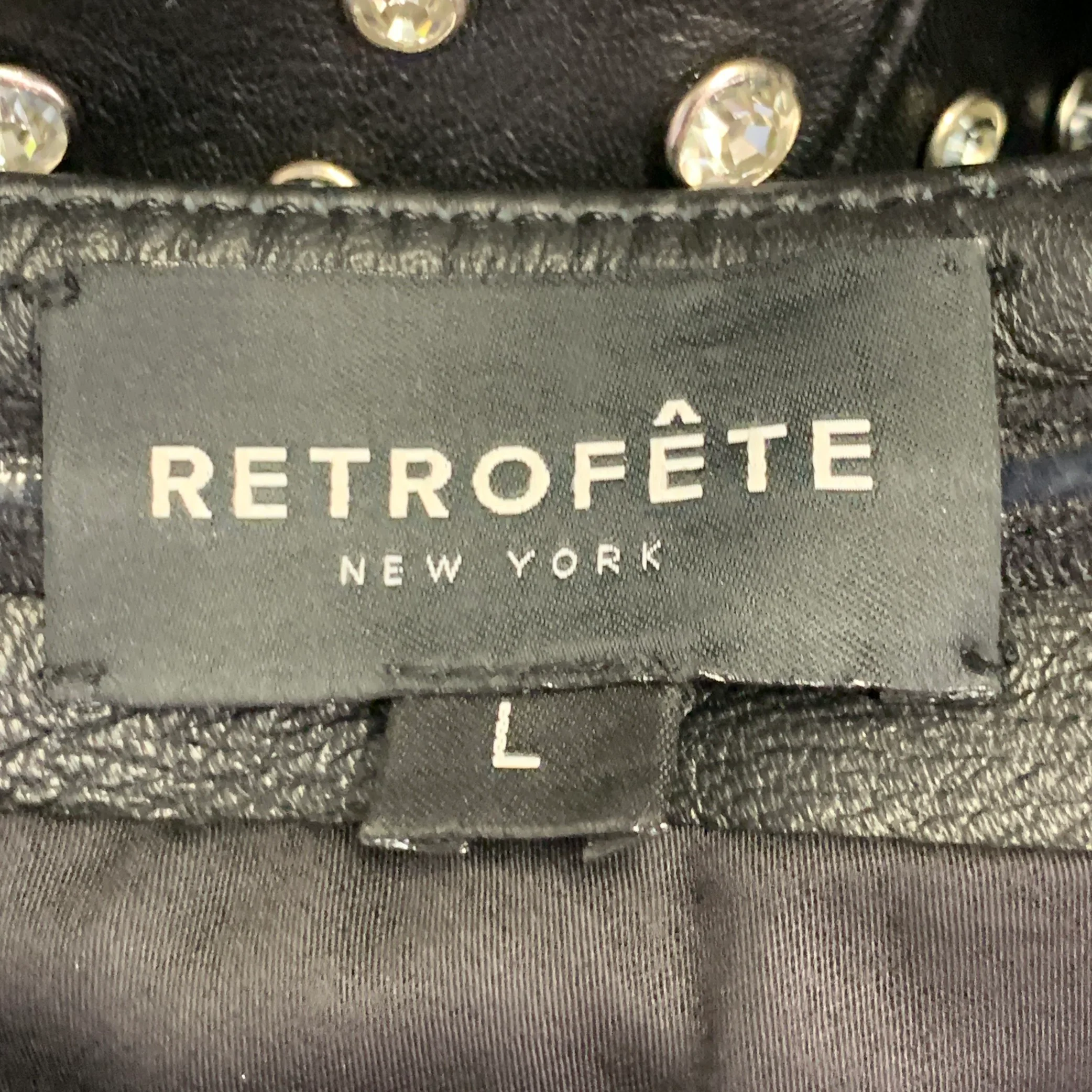 RETROFETE Size L Black Silver Leather Strapless Crystal Studded Mini Dress - Image 5