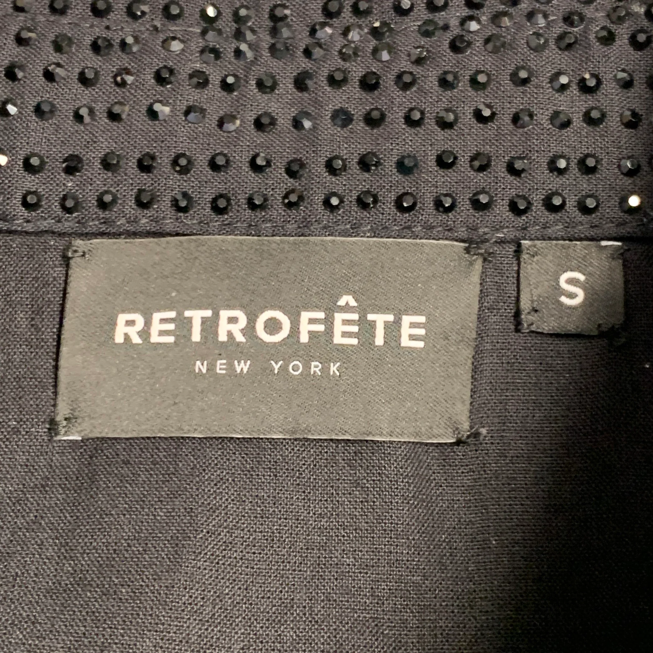 RETROFETE Size S Black Viscose Beaded Spread Collar Button Up Shirt - Image 6