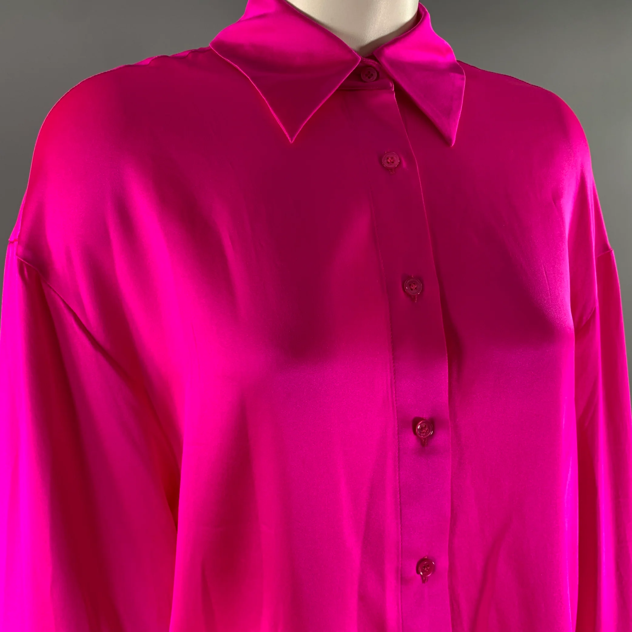 RETROFETE Size XS Pink Silk Spandex Button Up Shirt - Image 2