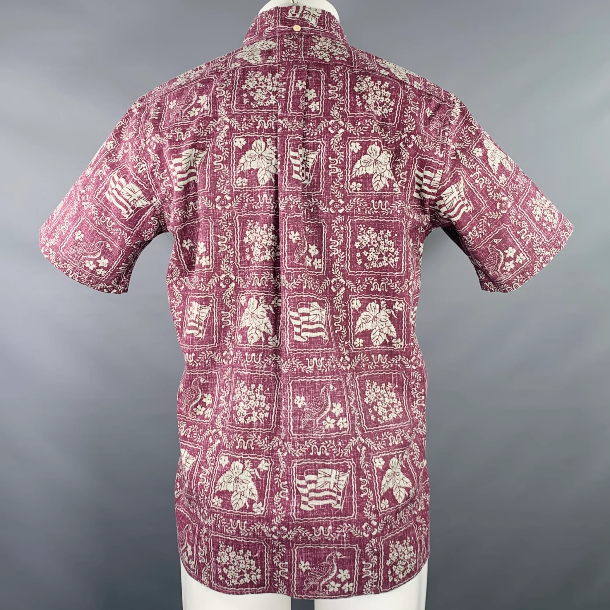 REYN SPOONER Size S Purple Grey Floral Cotton Blend Hawaiian Short Sleeve Shirt - Image 3