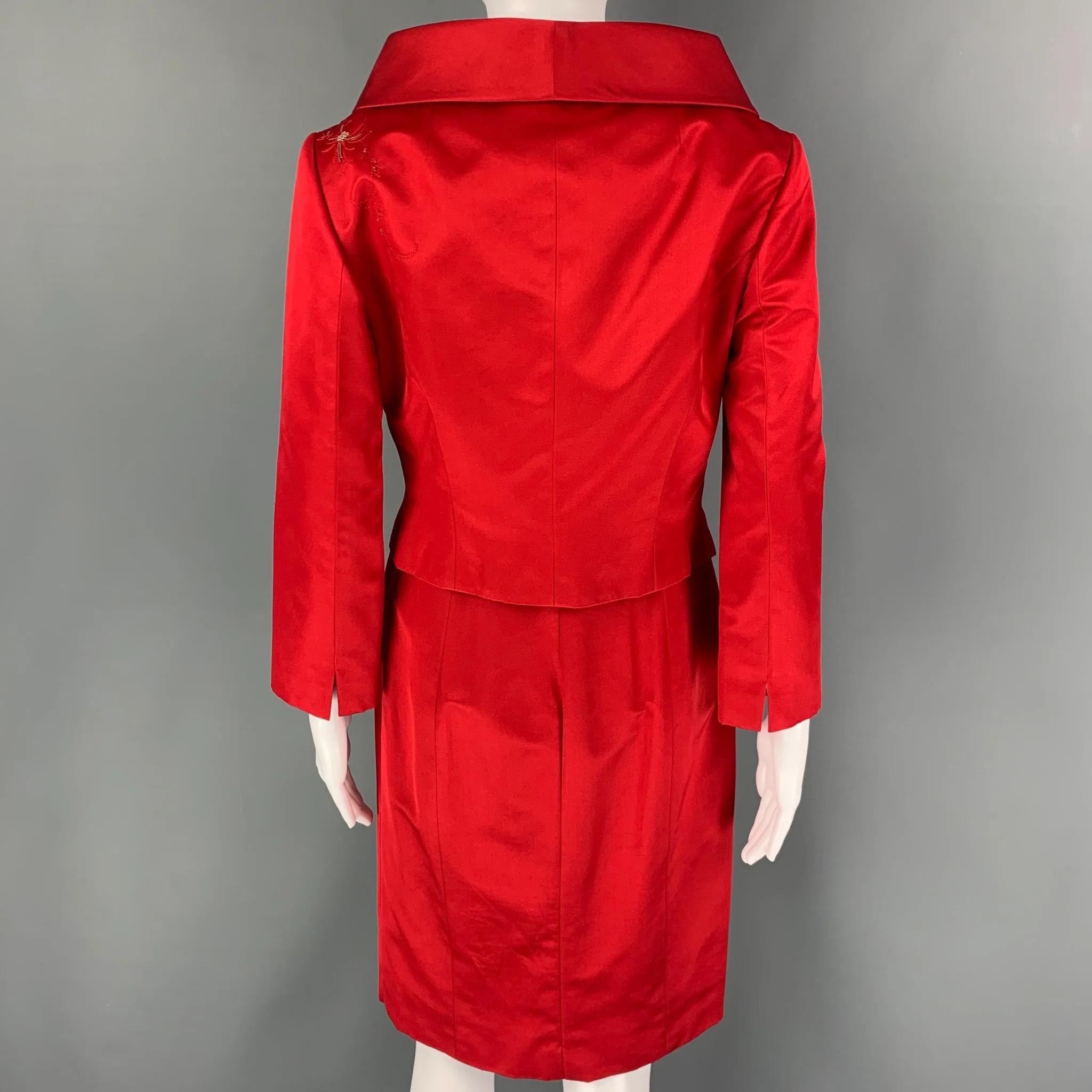 RICHARD TYLER Couture Size 8 Red Silk Rayon Beaded Knee-Length 2 Piece Set - Image 5